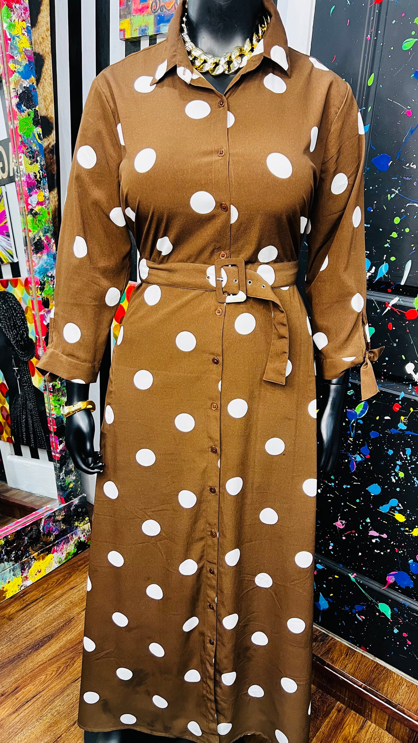 Brown & White Polka Dress/Duster (16)