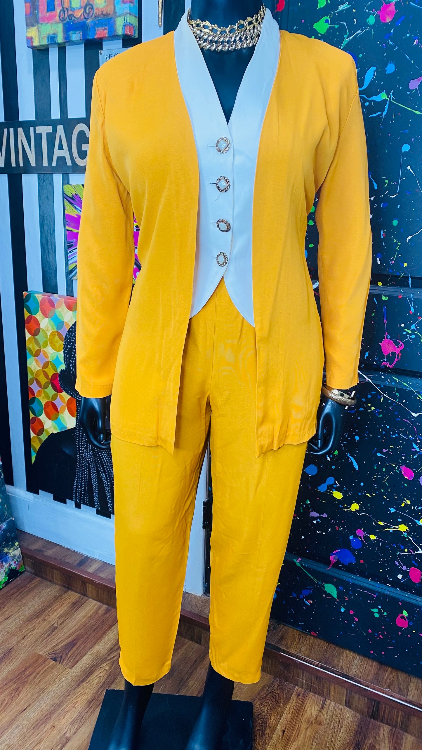Vintage Mustard & Beige Pants Set (14)