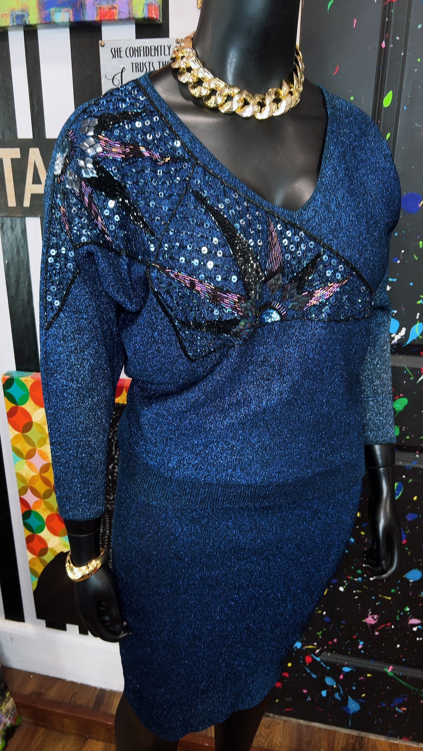 Vintage 80’s Electric Blue Skirt Set (14/16)