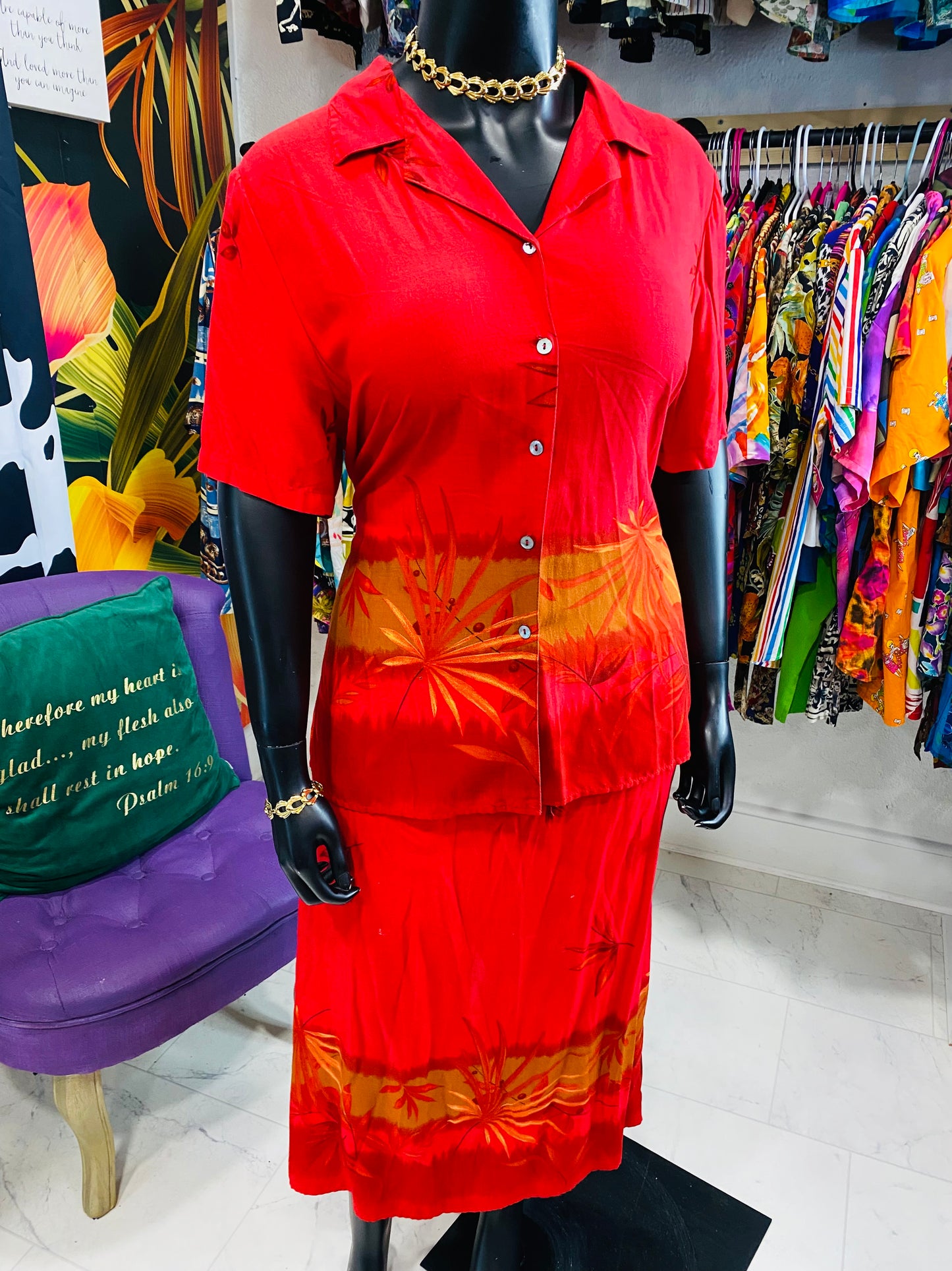 Vintage Red 2 Piece Skirt Set