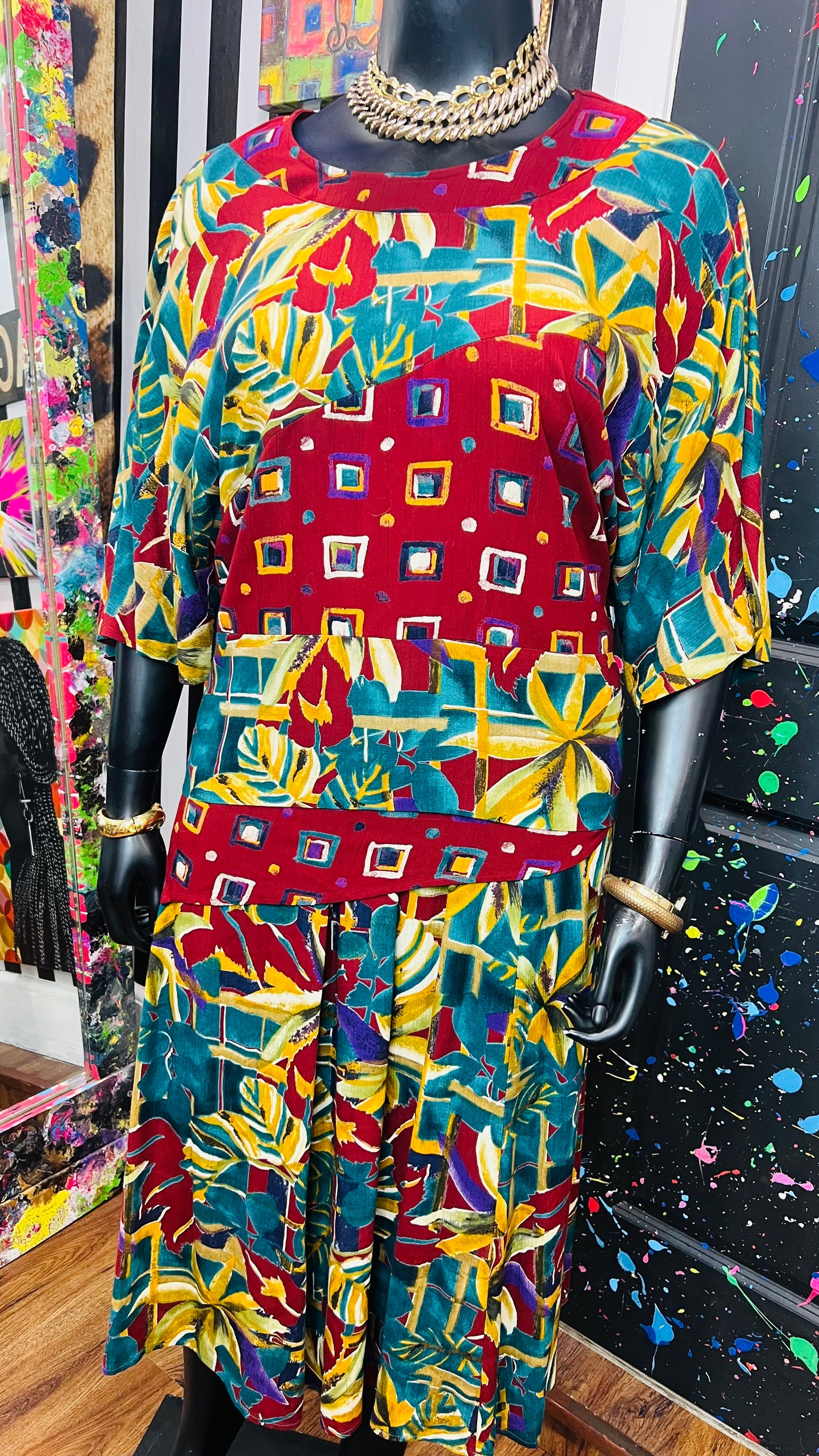 Vintage Rayon Abstract Skirt Set (18)