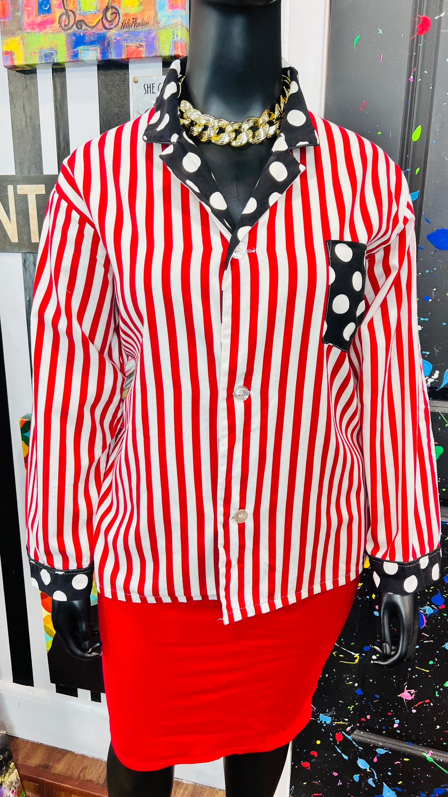 Vintage Cotton Polka Dot & Stripes Blouse (22)