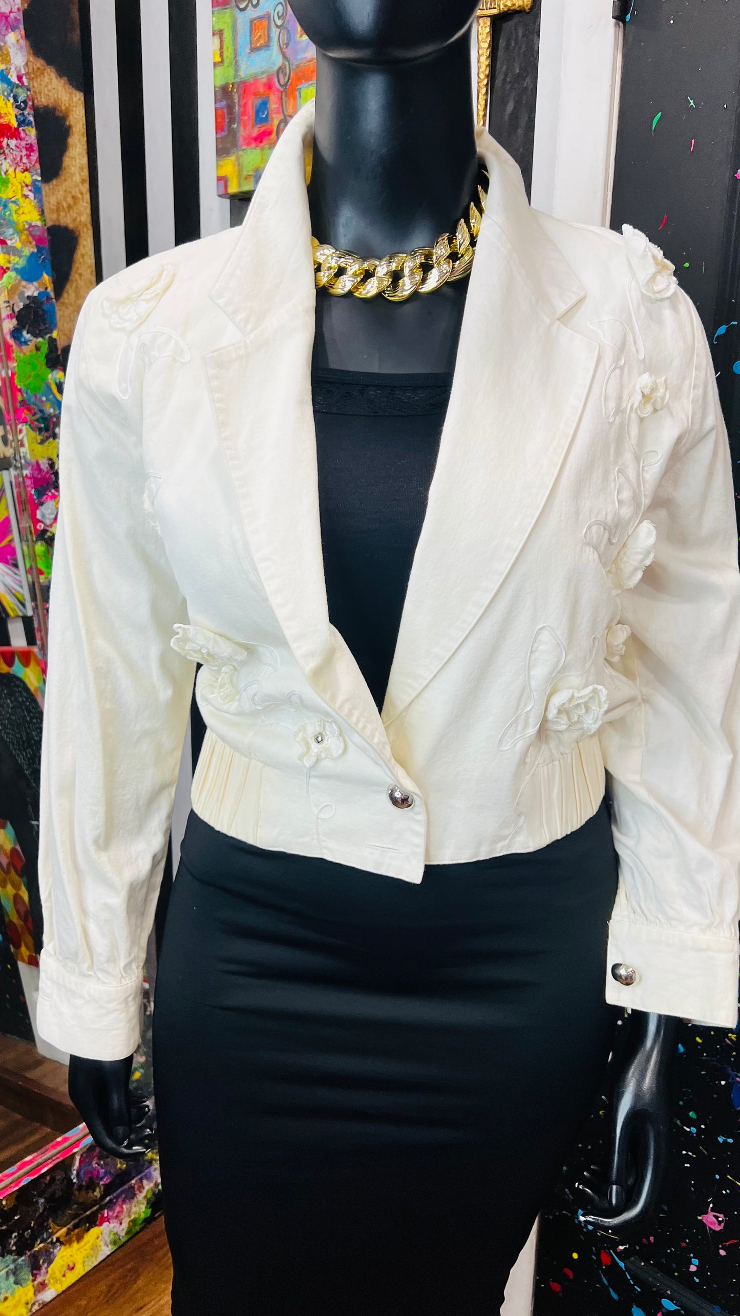 Vintage Crème Cropped Floral Jacket (12/14)