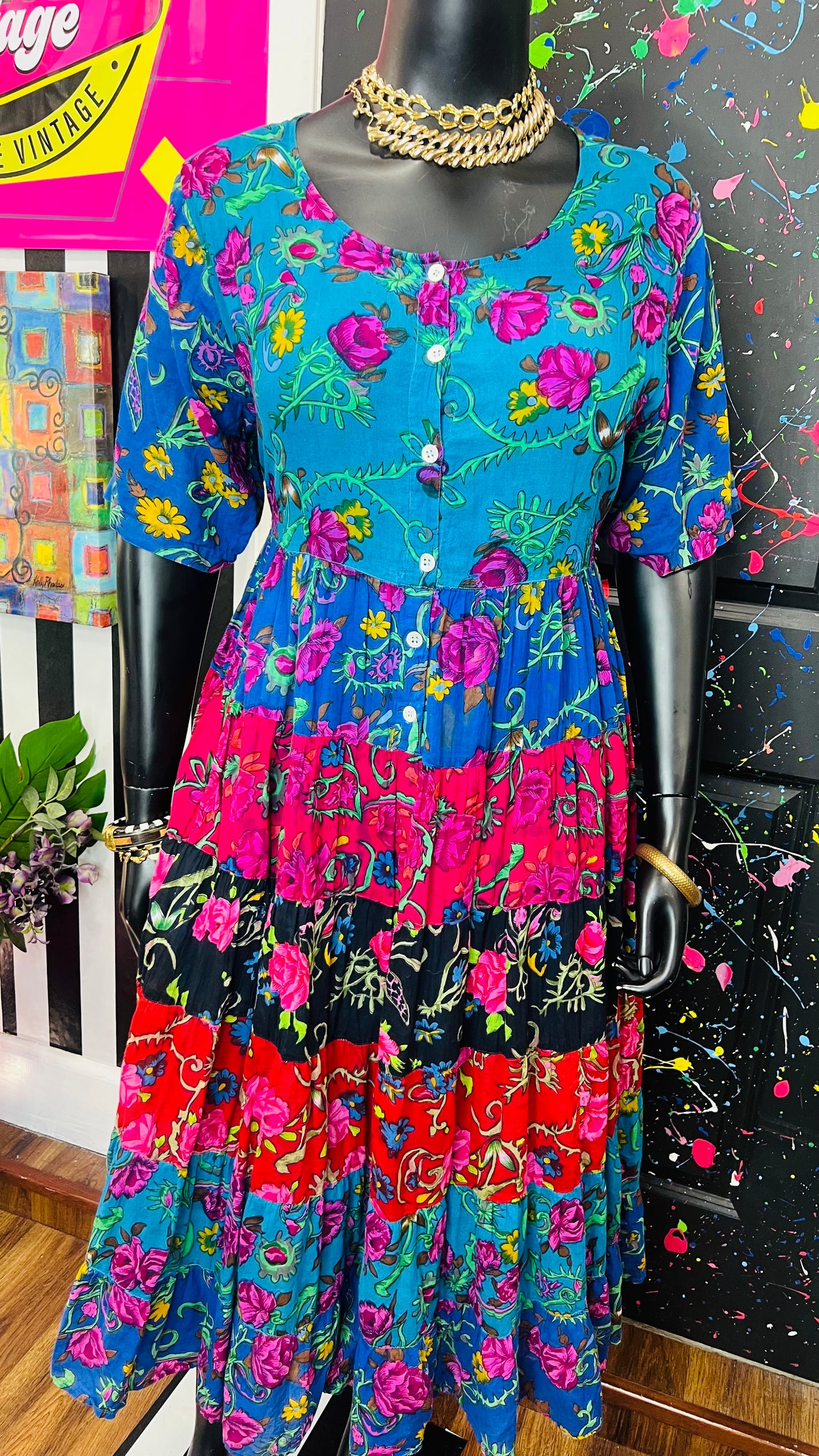 Vintage Rayon Mix Print Dress (20)