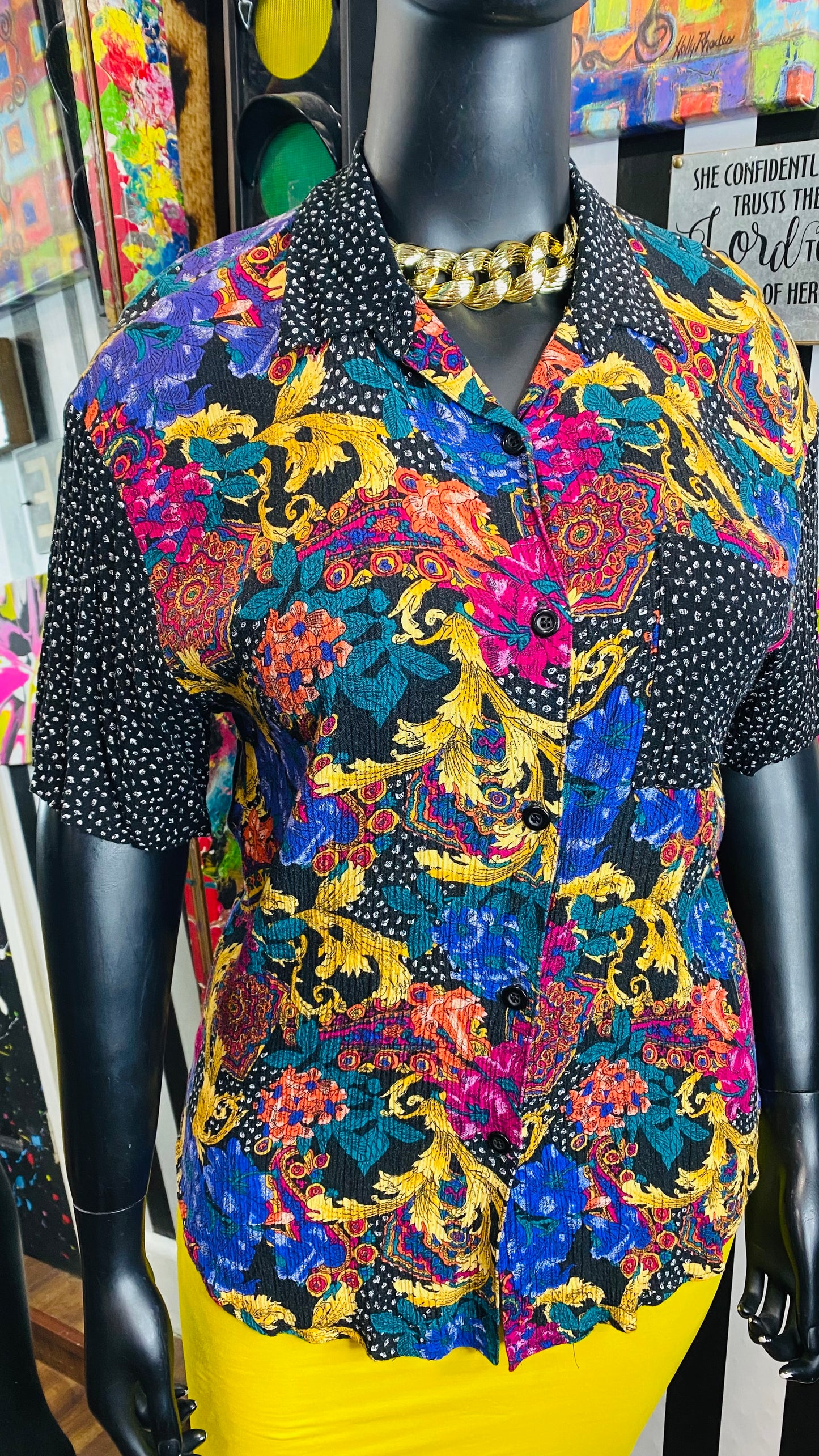 Vintage Rayon Mix Print Blouse (14)