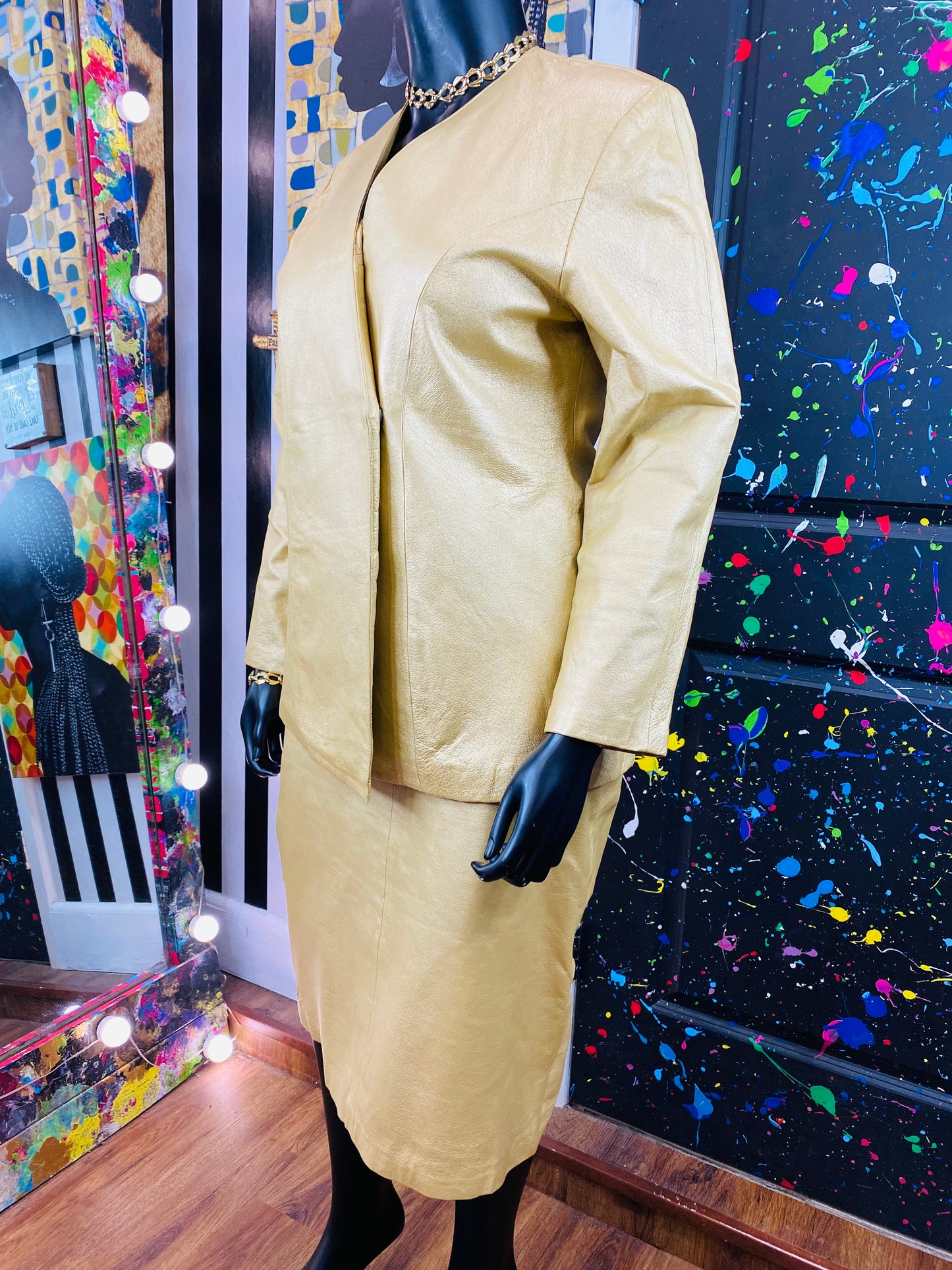 Vintage Gold Leather 2 piece Skirt Set