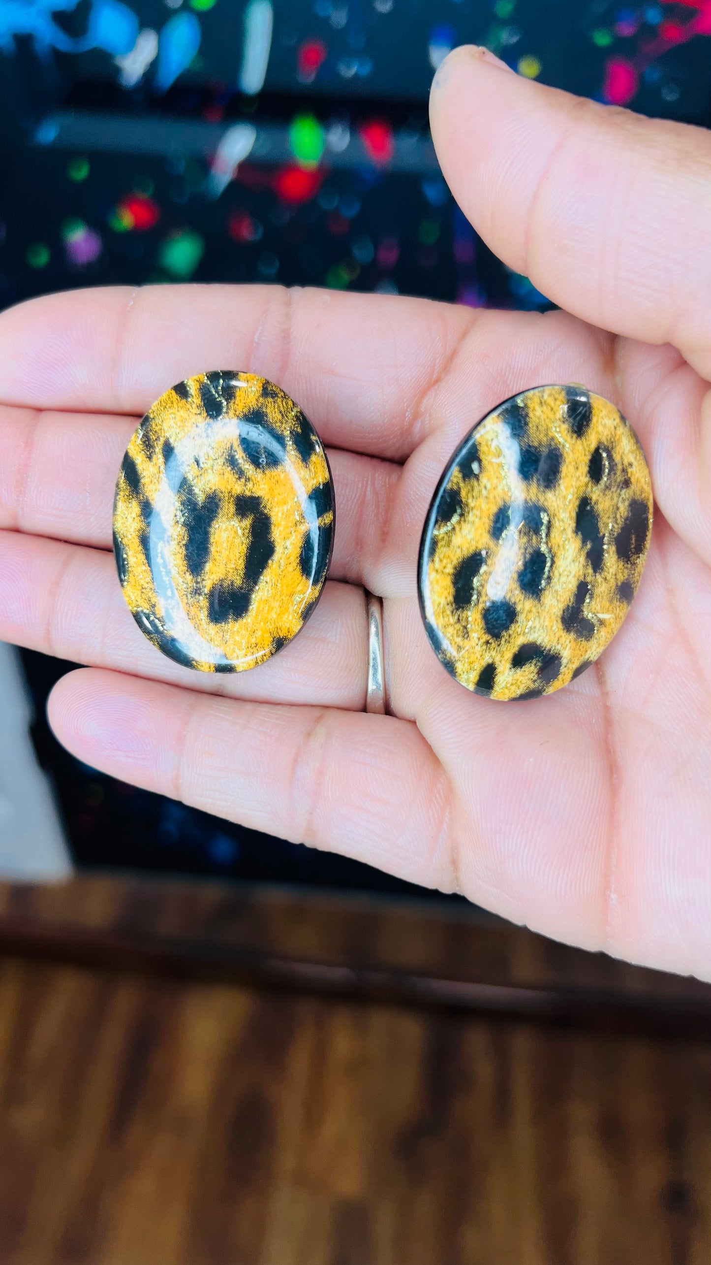 Vintage Handmade Animal Print Clip On Earrings