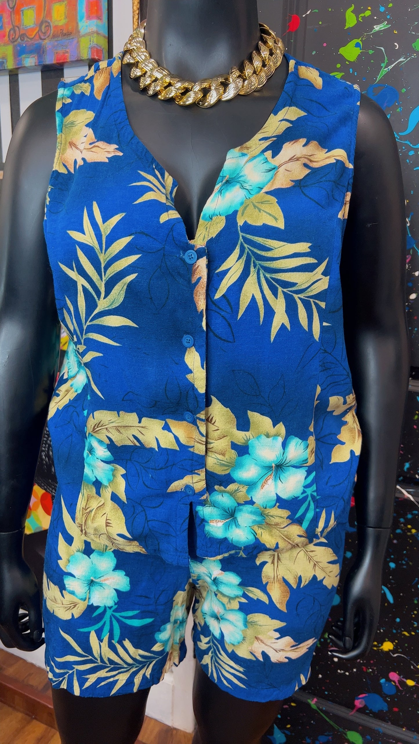 Vintage Floral Blue Shorts Set (16)