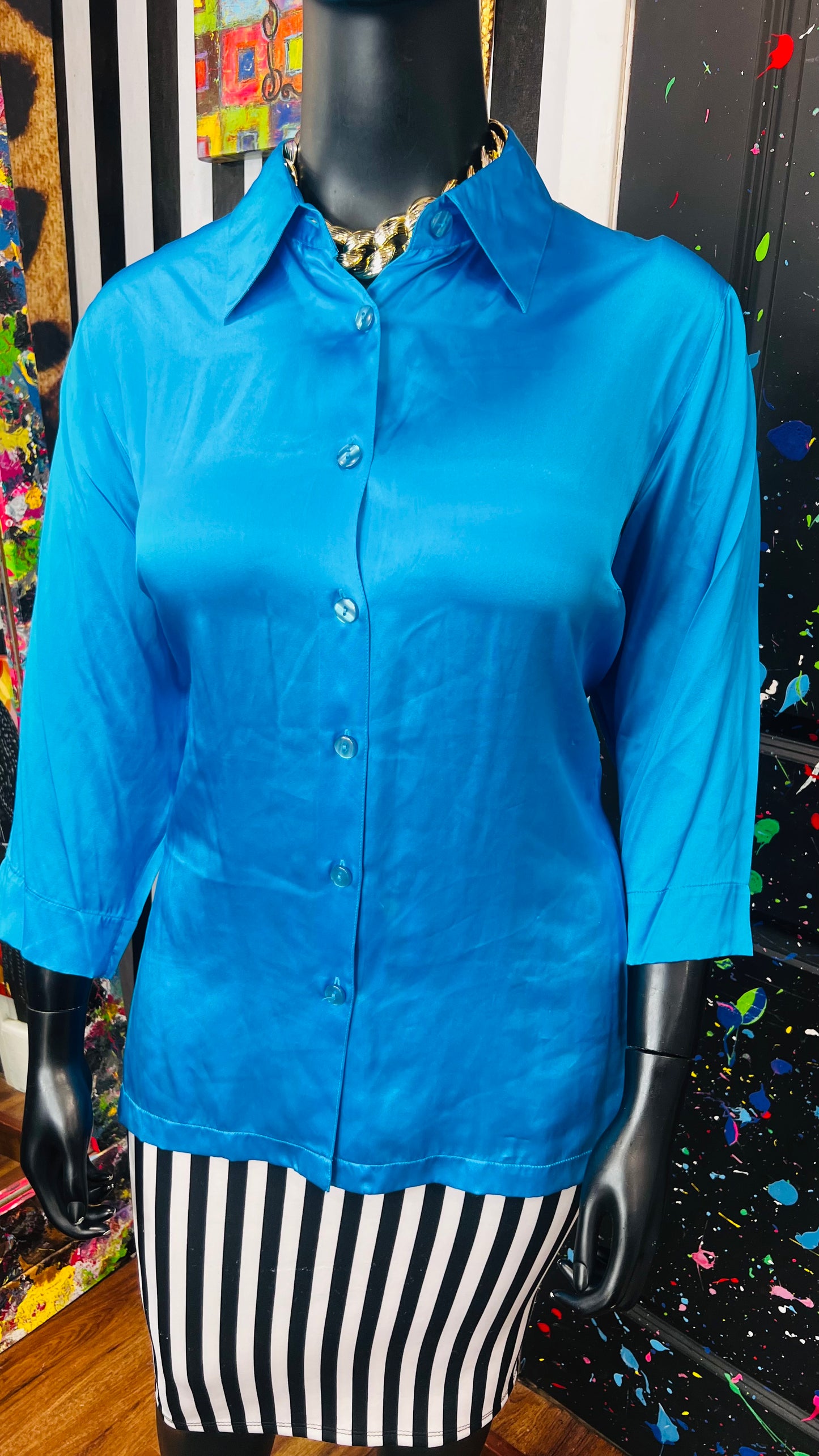 Vintage 100% Silk Blue Blouse (18)