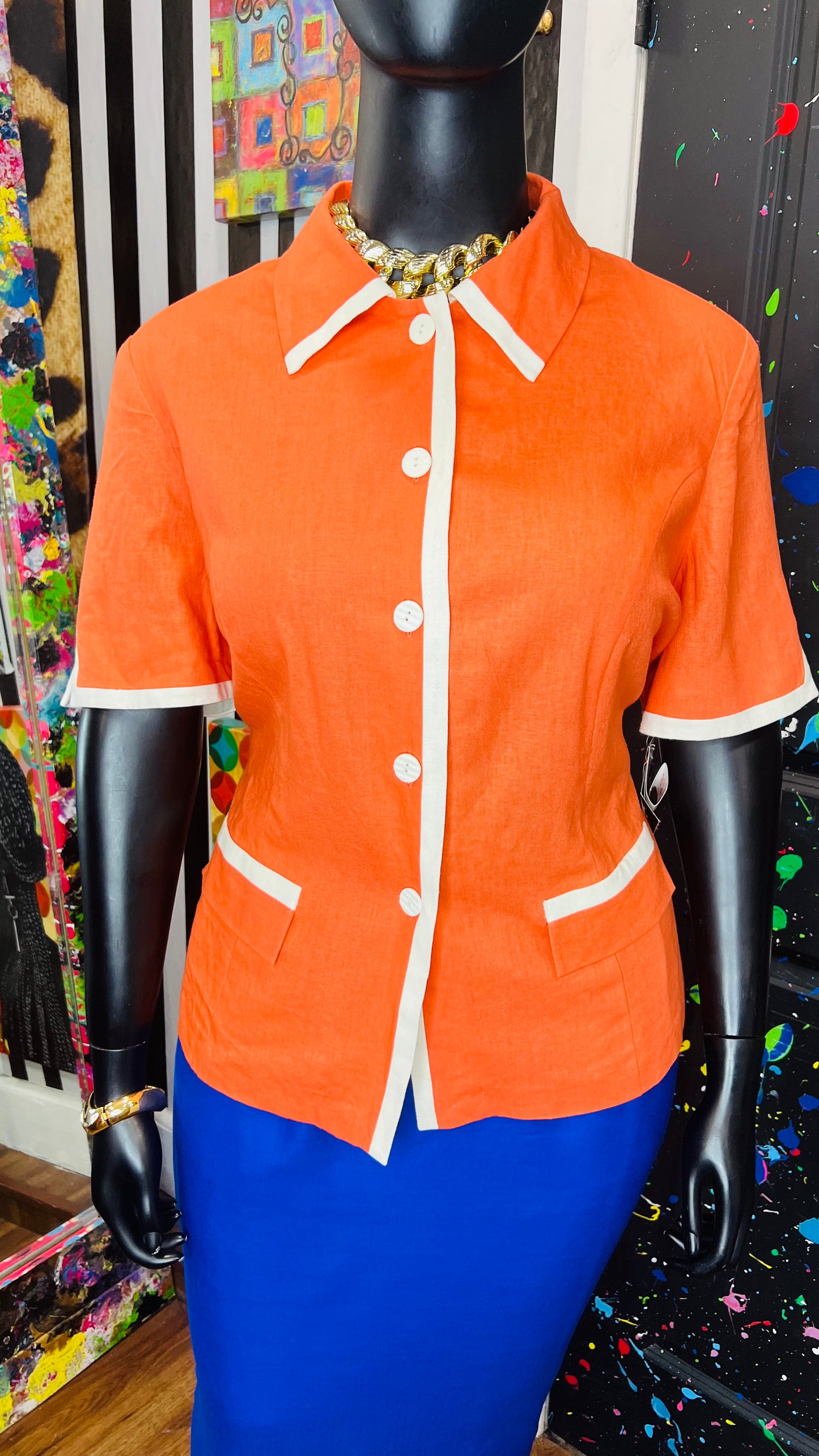 Vintage Deadstock Orange & White Blazer Blouse (20W)