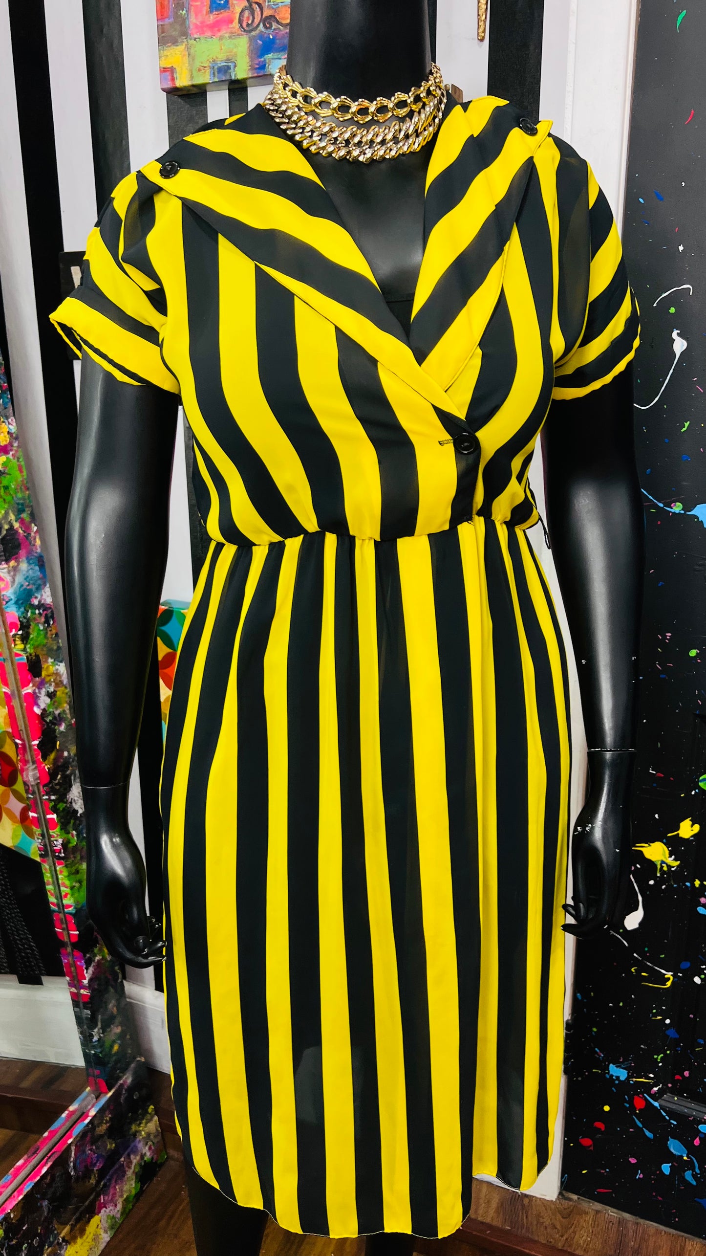 Vintage Black & Yellow Striped Dress (12)