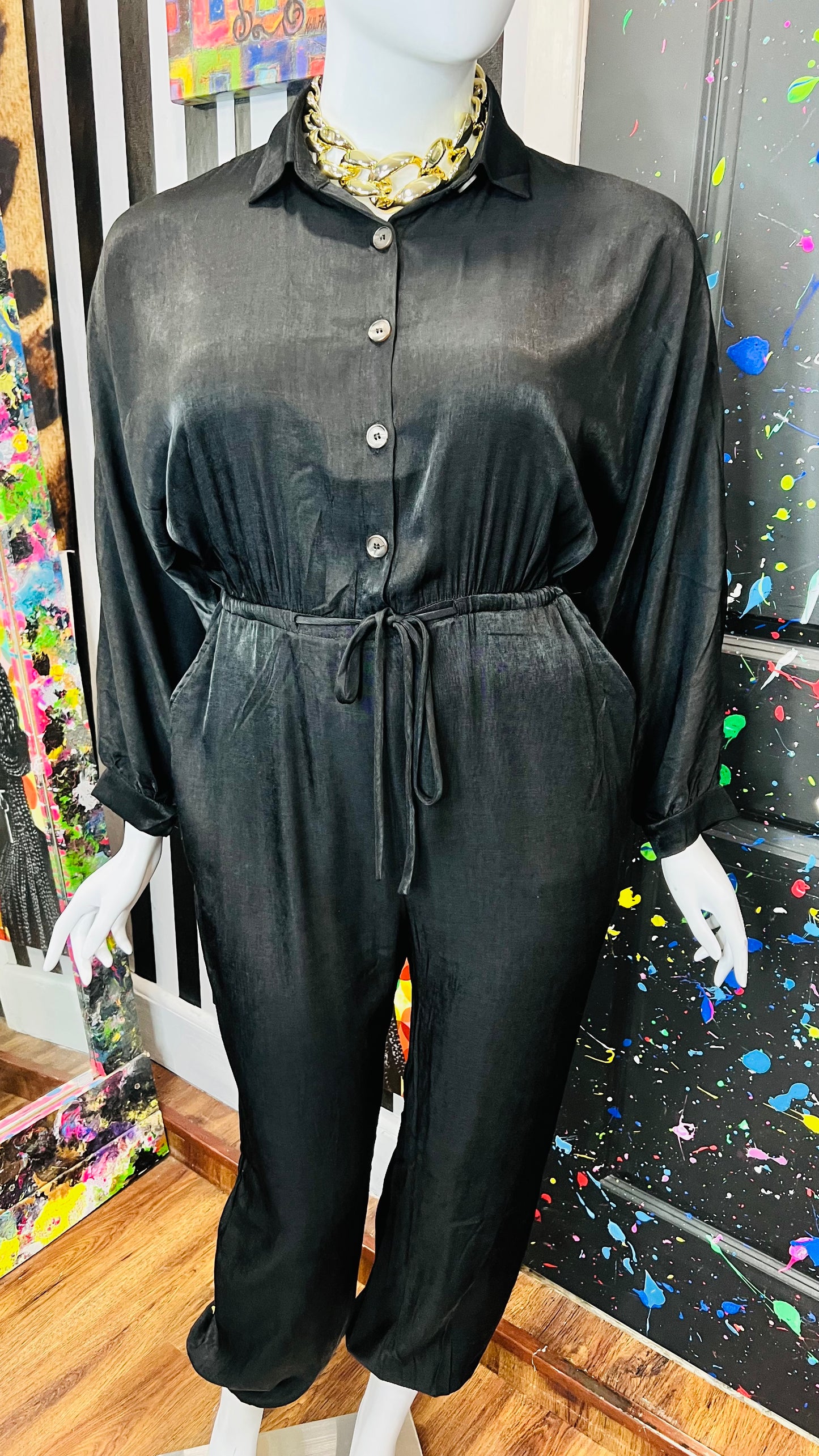 Vintage Inspired Black Drawstring Jumpsuit (16)
