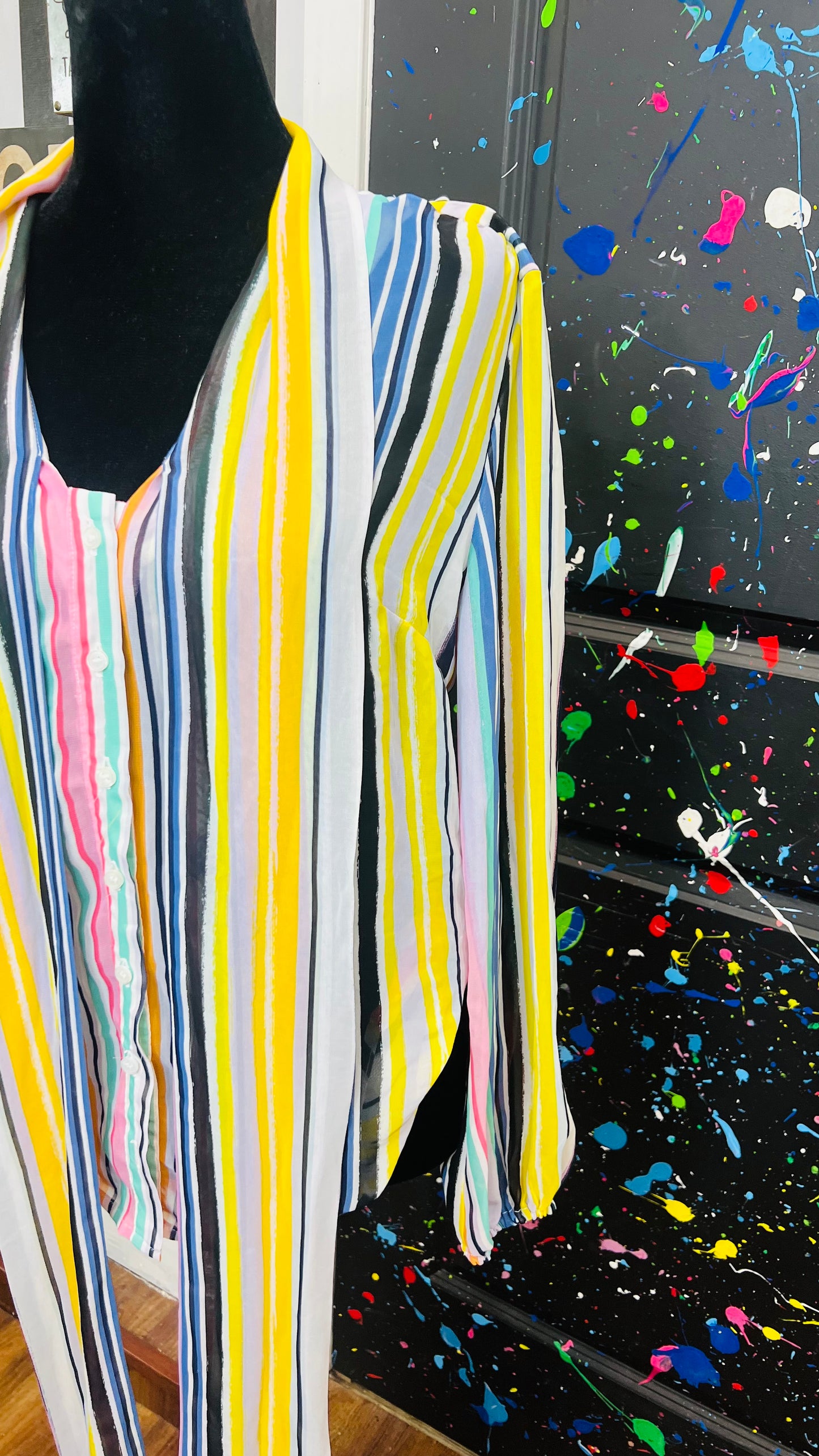 Striped Sheer Blouse W/ Bow (12)