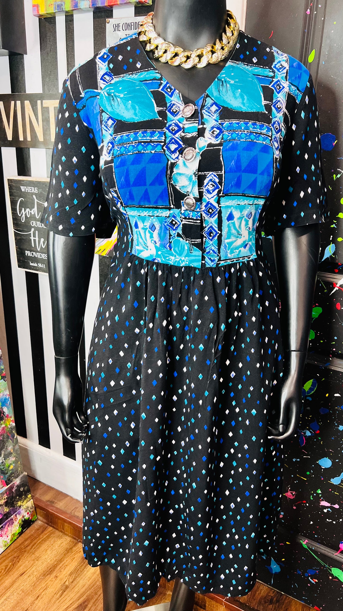 Vintage Rayon Abstract Print Dress (20)