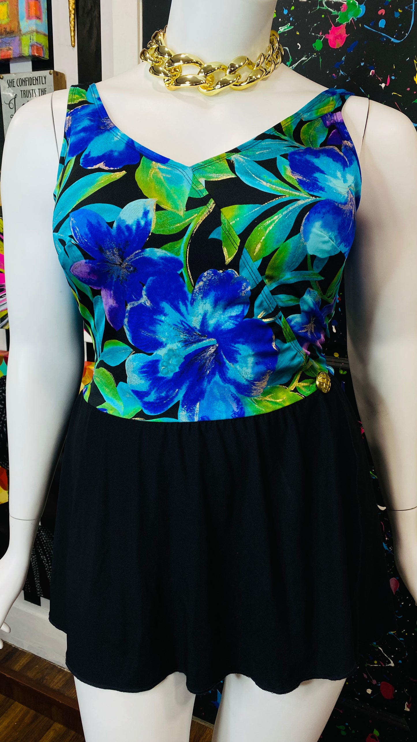 Vintage Floral Blue Swimsuit (22W)