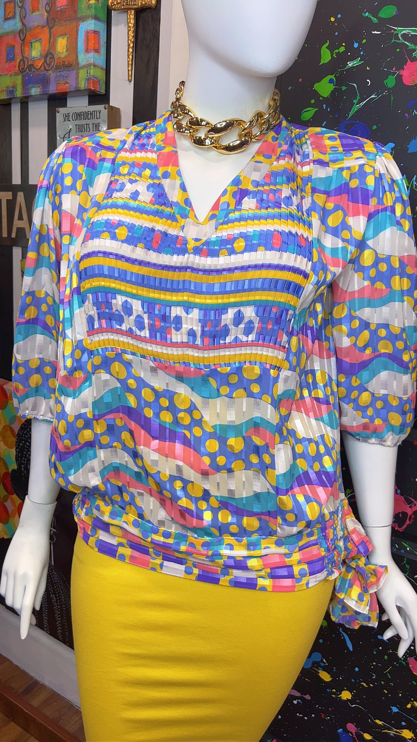 Vintage Pastel Polka Dot & Mix Print Blouse (20)