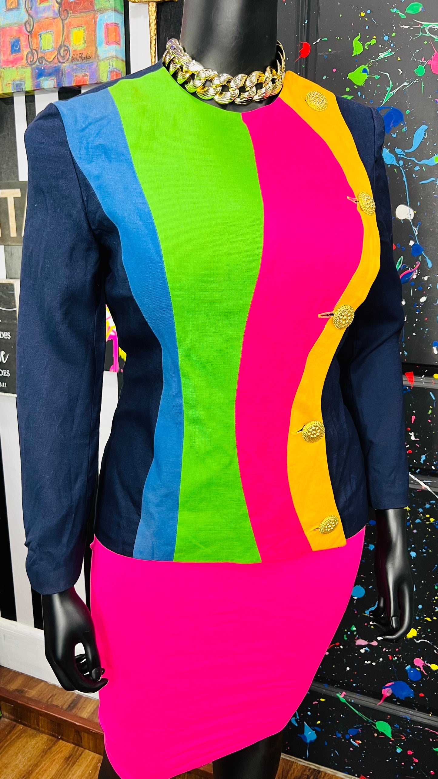 Vintage Navy Blue & Rainbow Blazer (16)