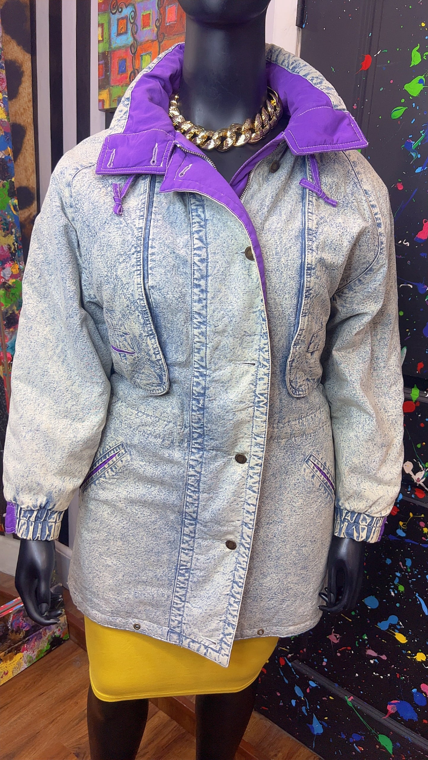 Vintage Stonewash Denim & Purple Puffer Coat (16)
