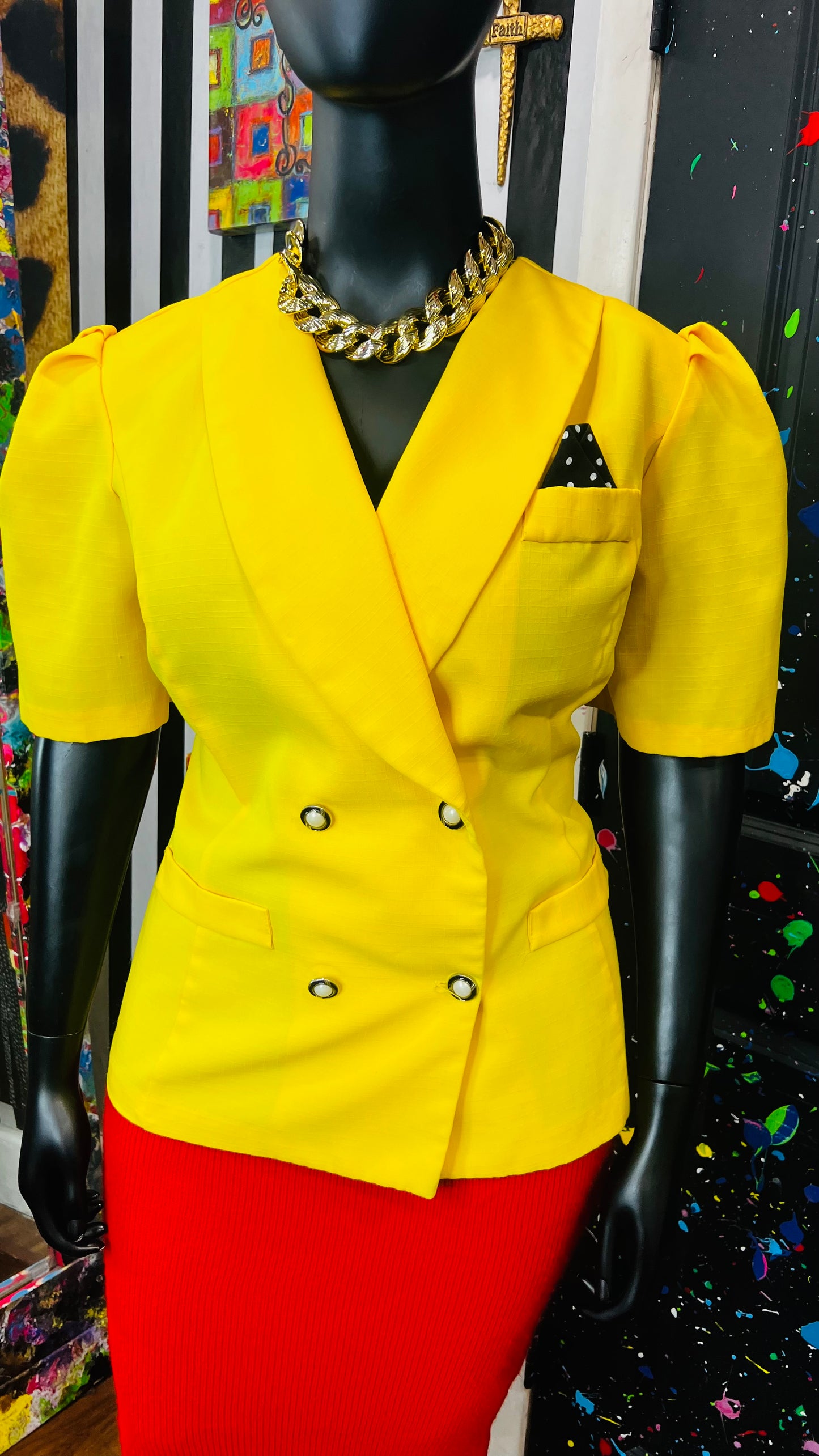 Vintage Yellow Blazer Blouse(20WP)