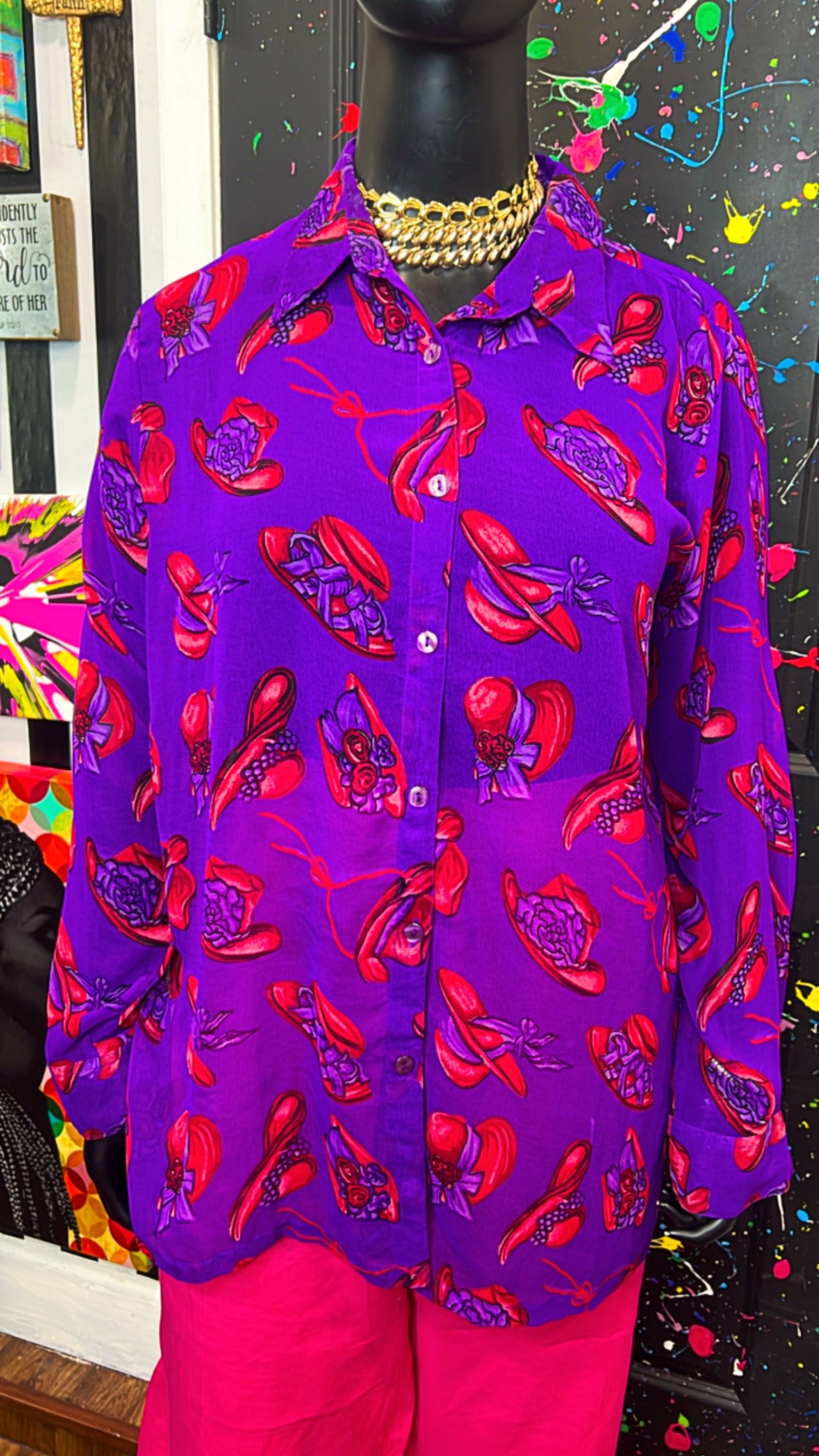 Vintage Red Hat Purple Sheer Blouse (18)