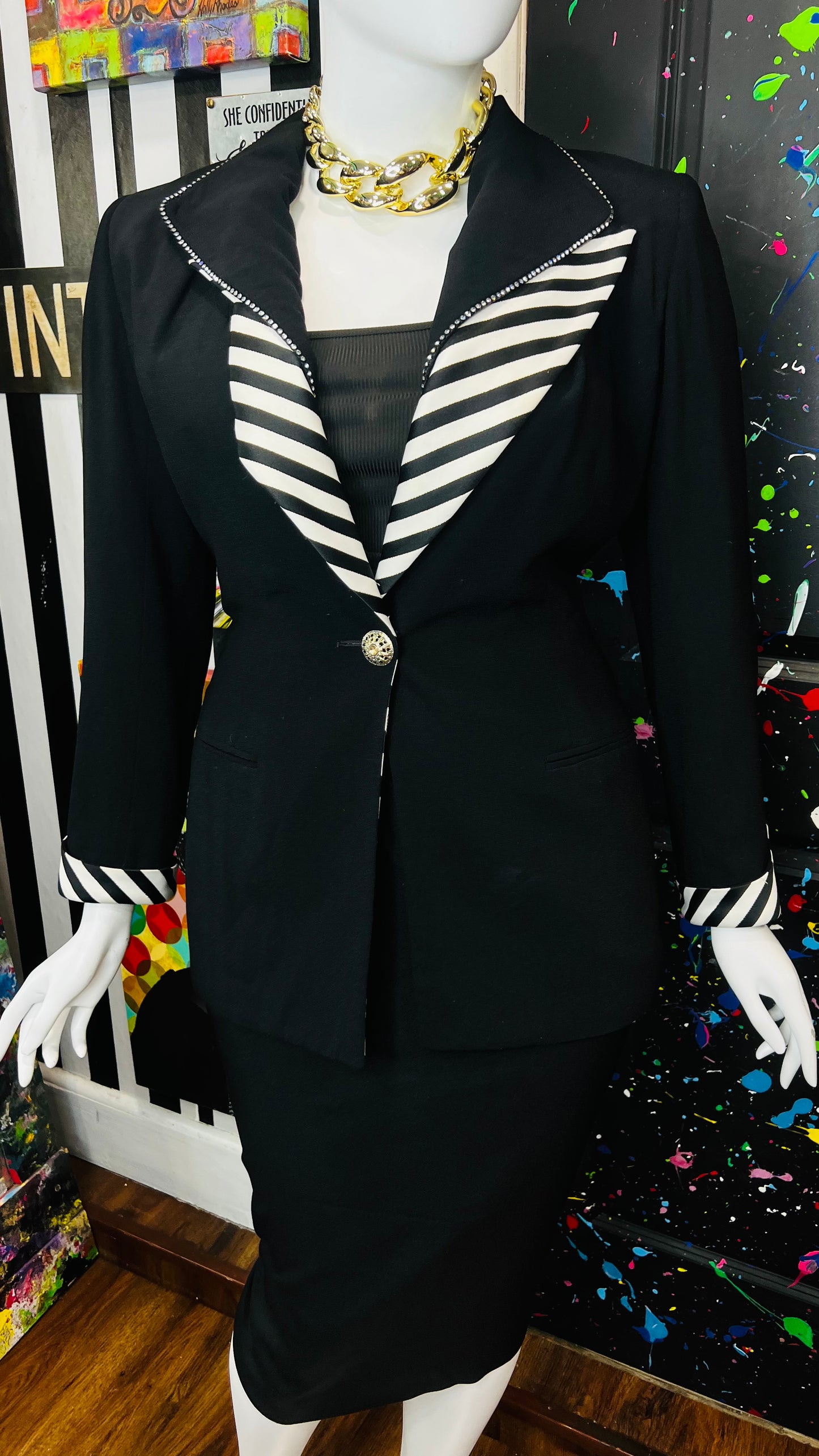 Vintage Black & Zebra Print Skirt Suit (16)