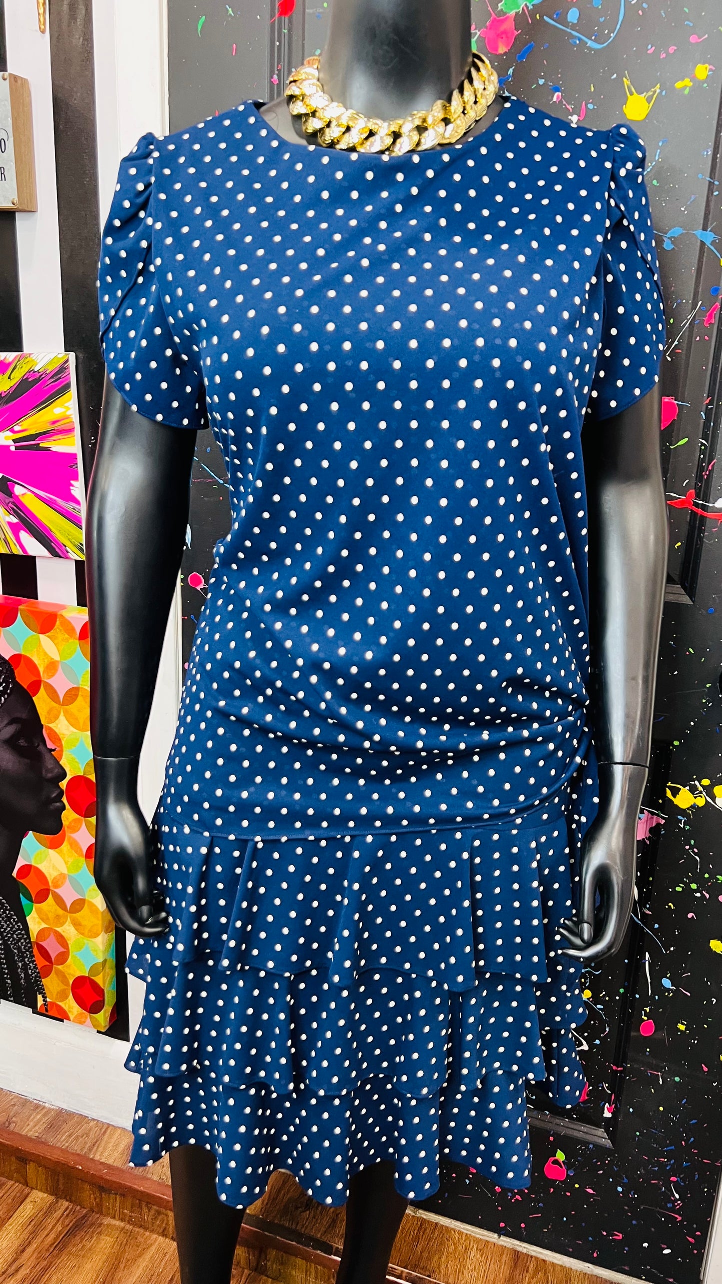 Vintage Blue & White Polka Dot Layered Dress (18)