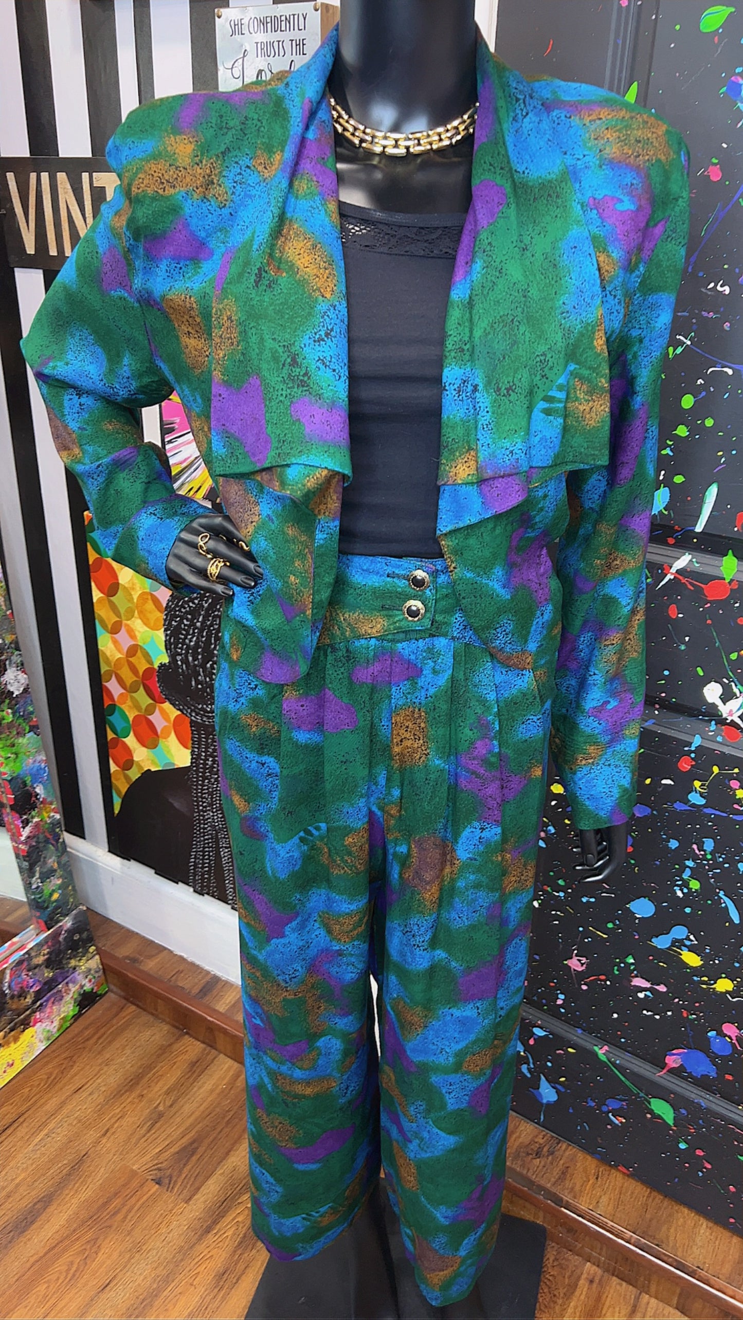 Vintage Abstract Rayon Pants Set (14)