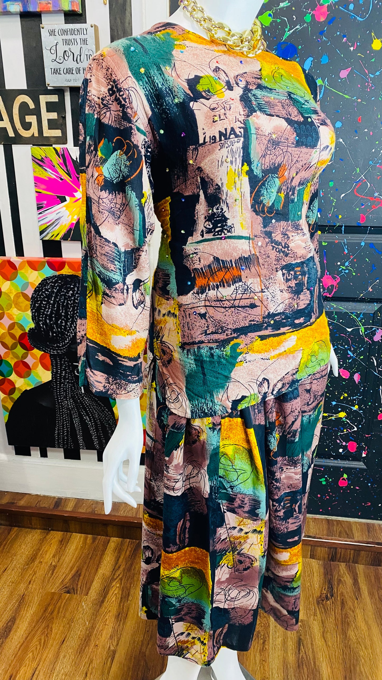 Vintage Abstract Rayon Skirt Set (14)