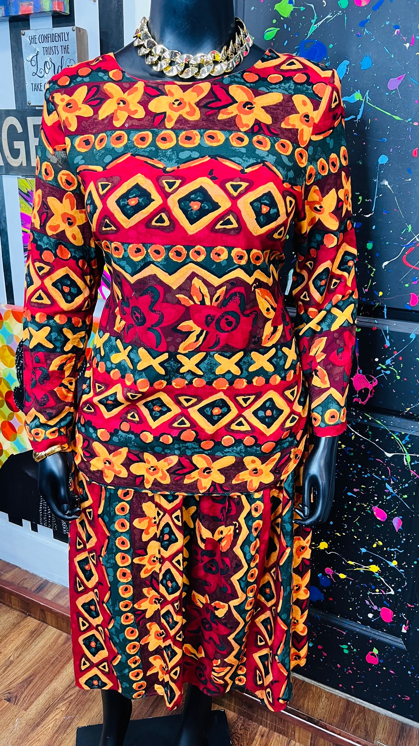 Vintage Abstract Rayon Skirt Set (16)