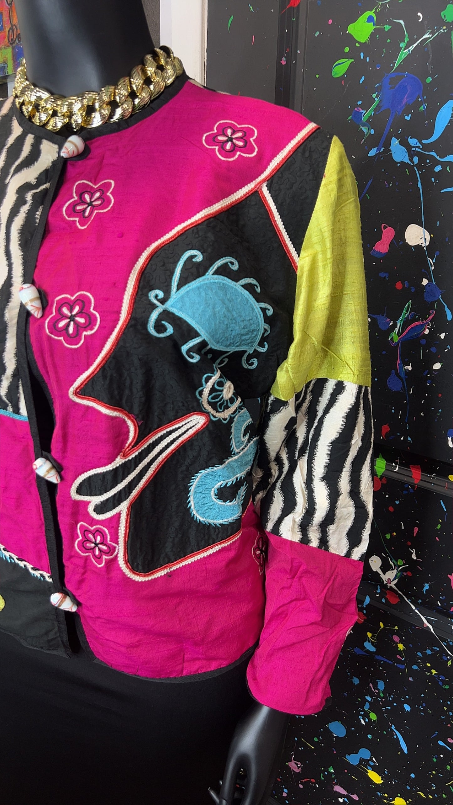 Vintage Mix Print Cropped Blazer (20)