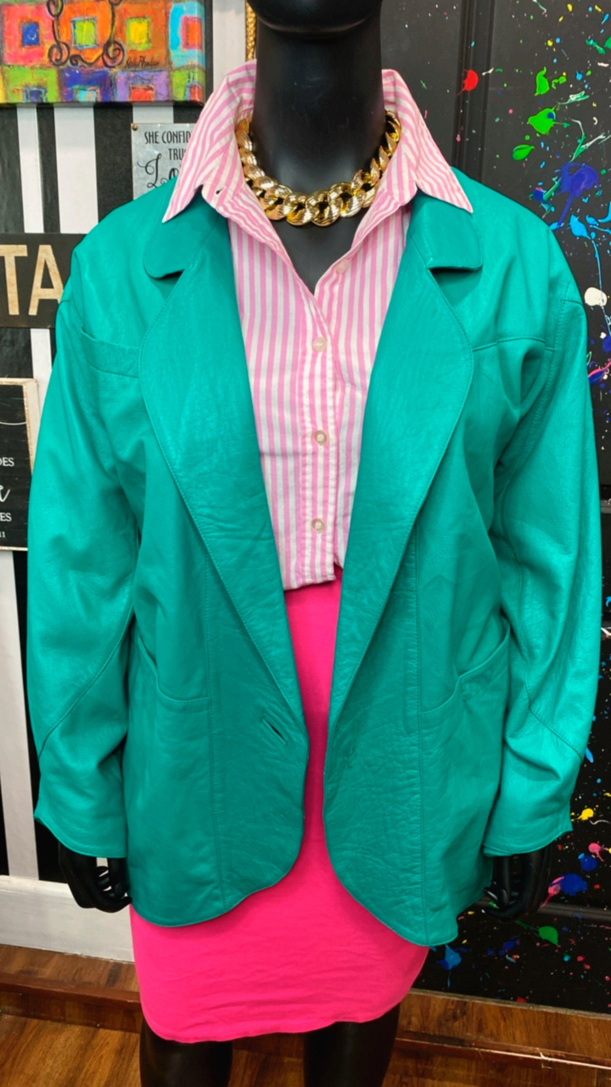Plus Size Vintage Genuine Leather Teal Coat (22)
