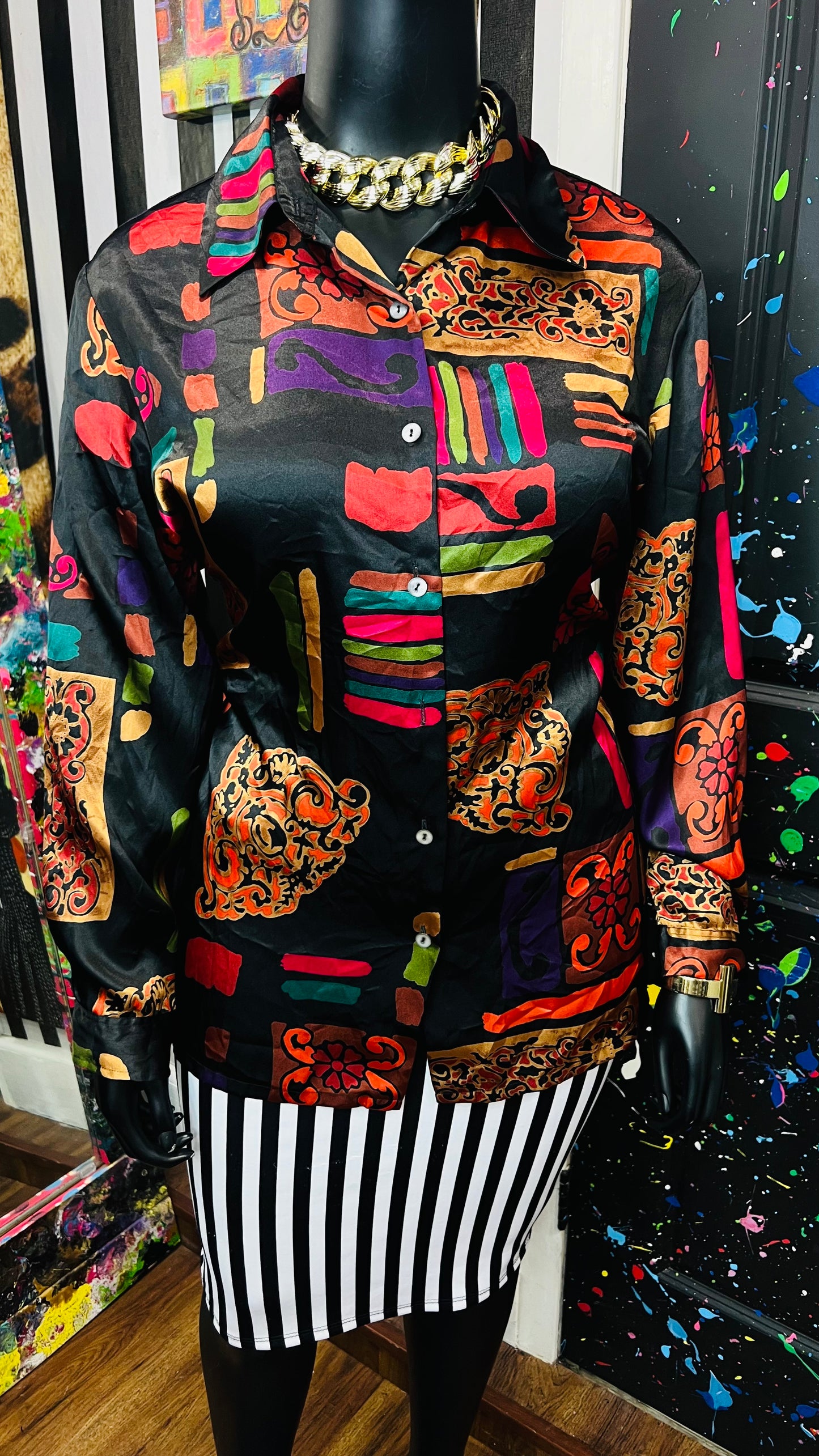 Vintage Abstract Long Sleeve Blouse (18/20)