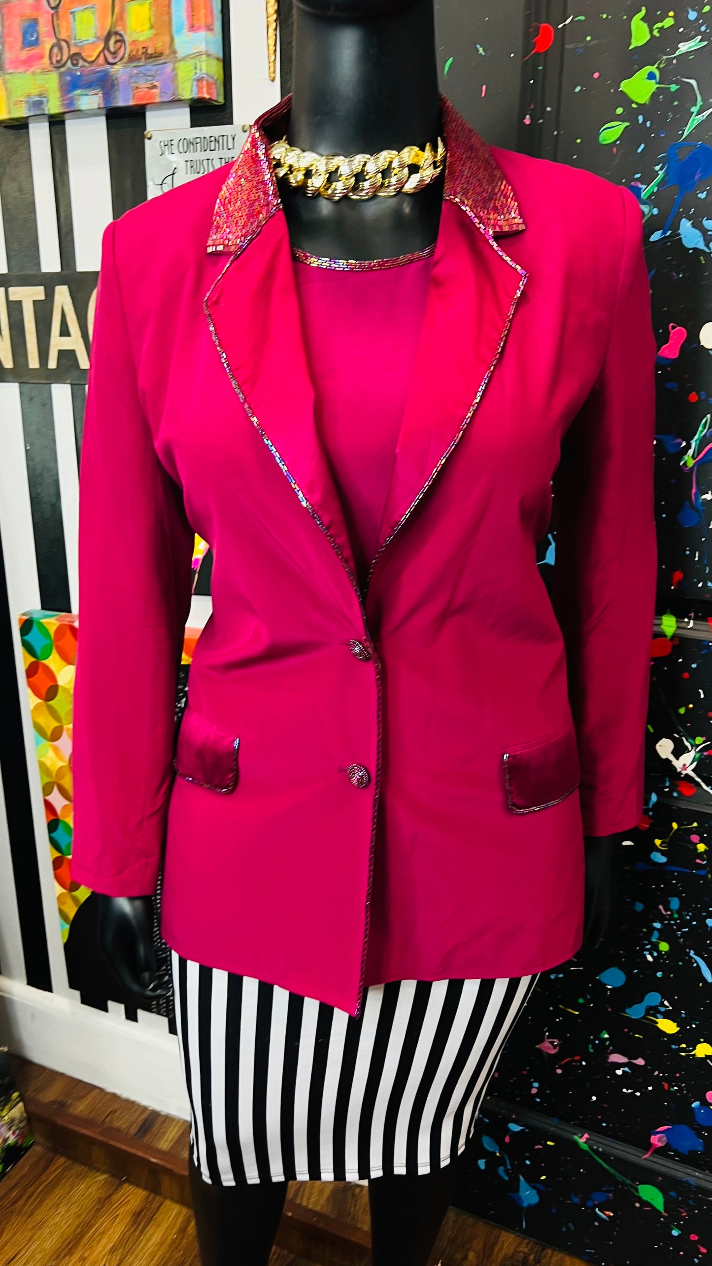 Vintage 100% Silk & Sequin Diane Gilman Blazer & Blouse Set (14)