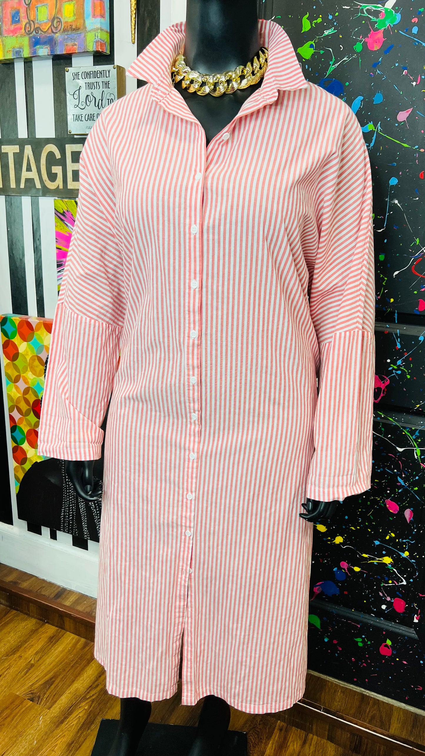 Redish Pink & White Striped Dress/Duster (24)