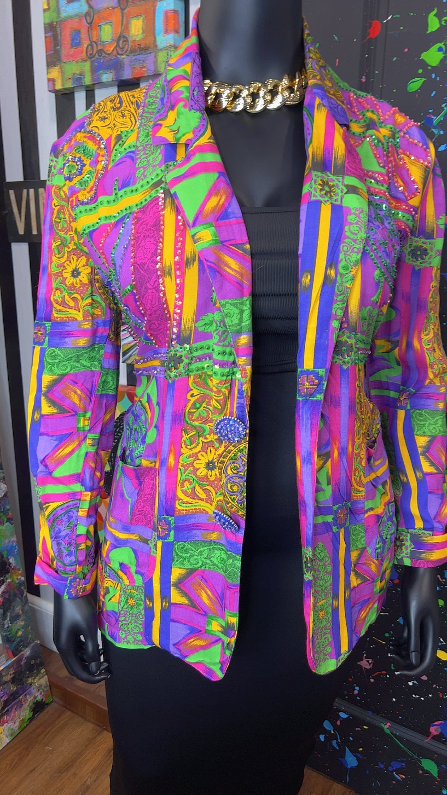 Vintage Abstract & Sequin Rayon Blazer (18)