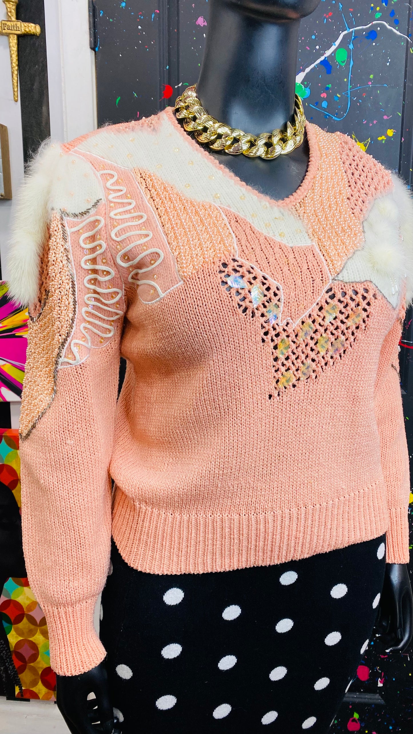 Vintage Wool & Rabbit Hair Peach Sweater (14)