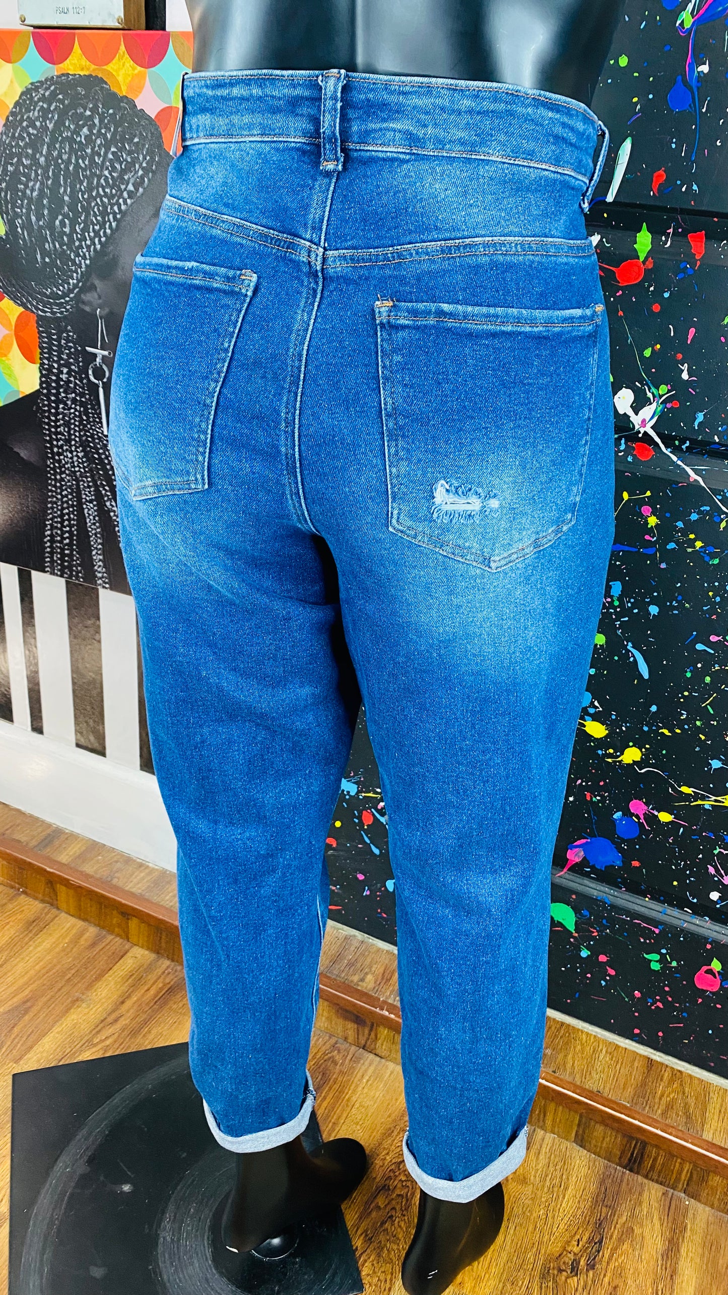 Boyfriend Jean Distressed Blue Jeans