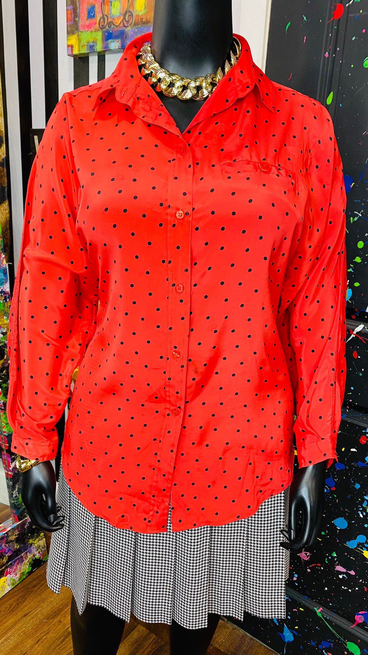 Vintage Red & Black Polka Dot Blouse (20)