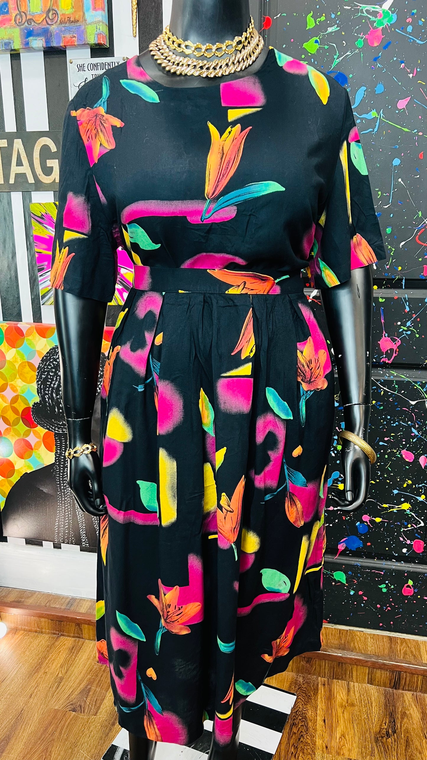 Vintage Rayon Abstract Skirt Set (22)