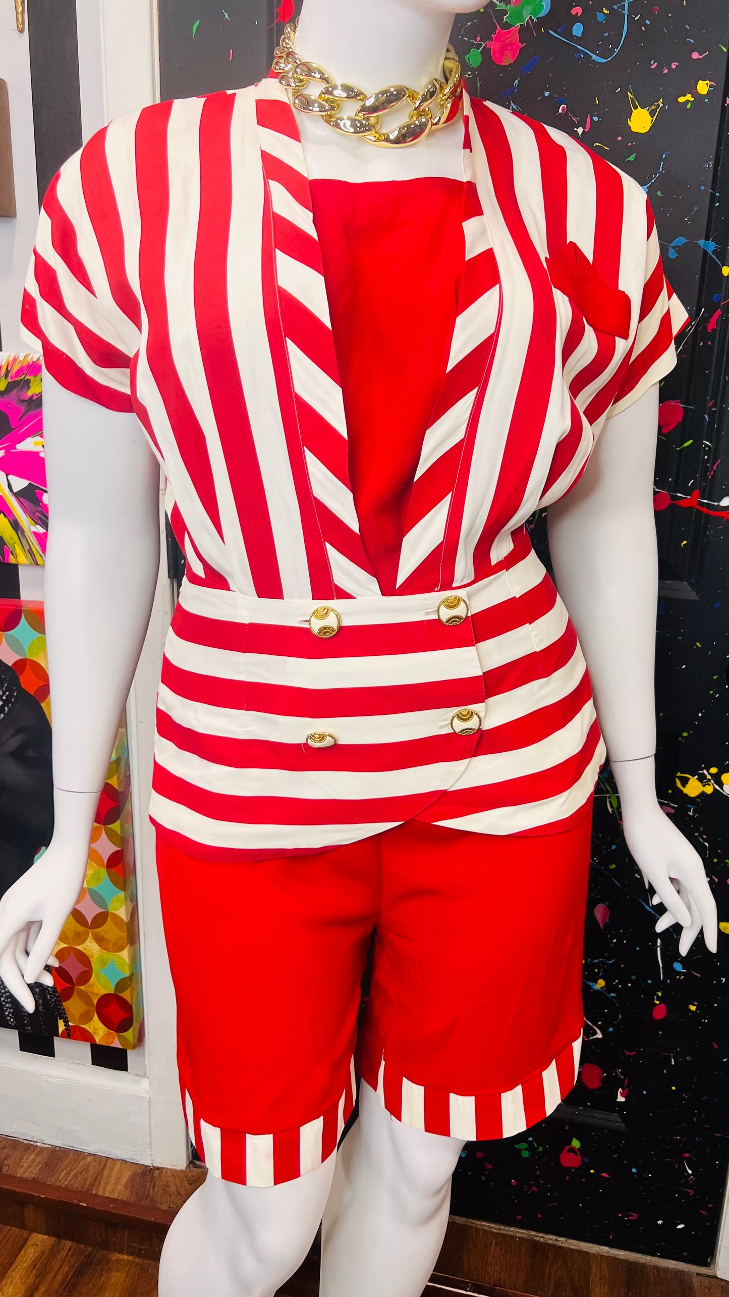 Vintage Red & White Striped Shorts Set (14/16)