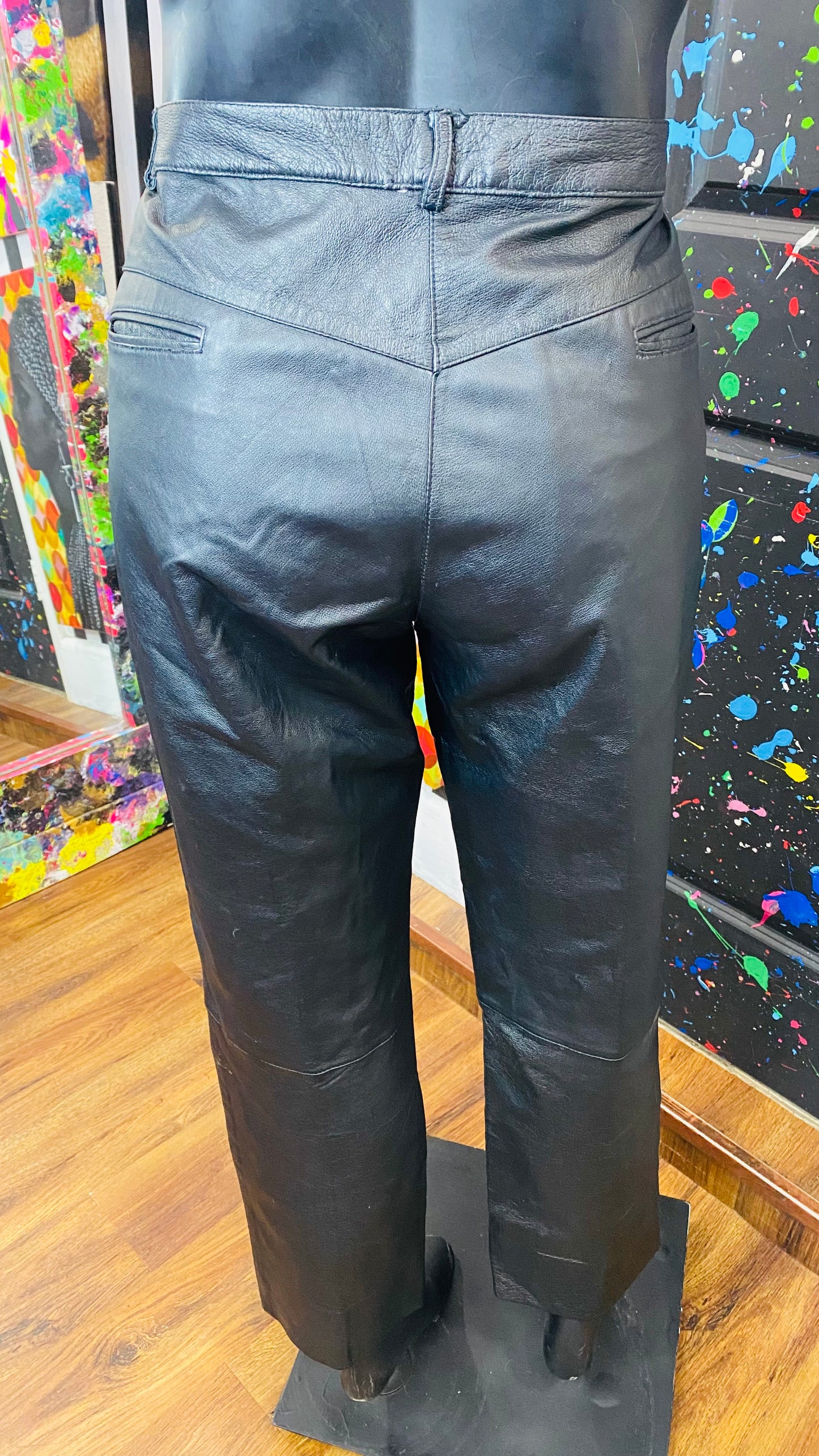 Vintage Black Genuine Leather Pants (18)