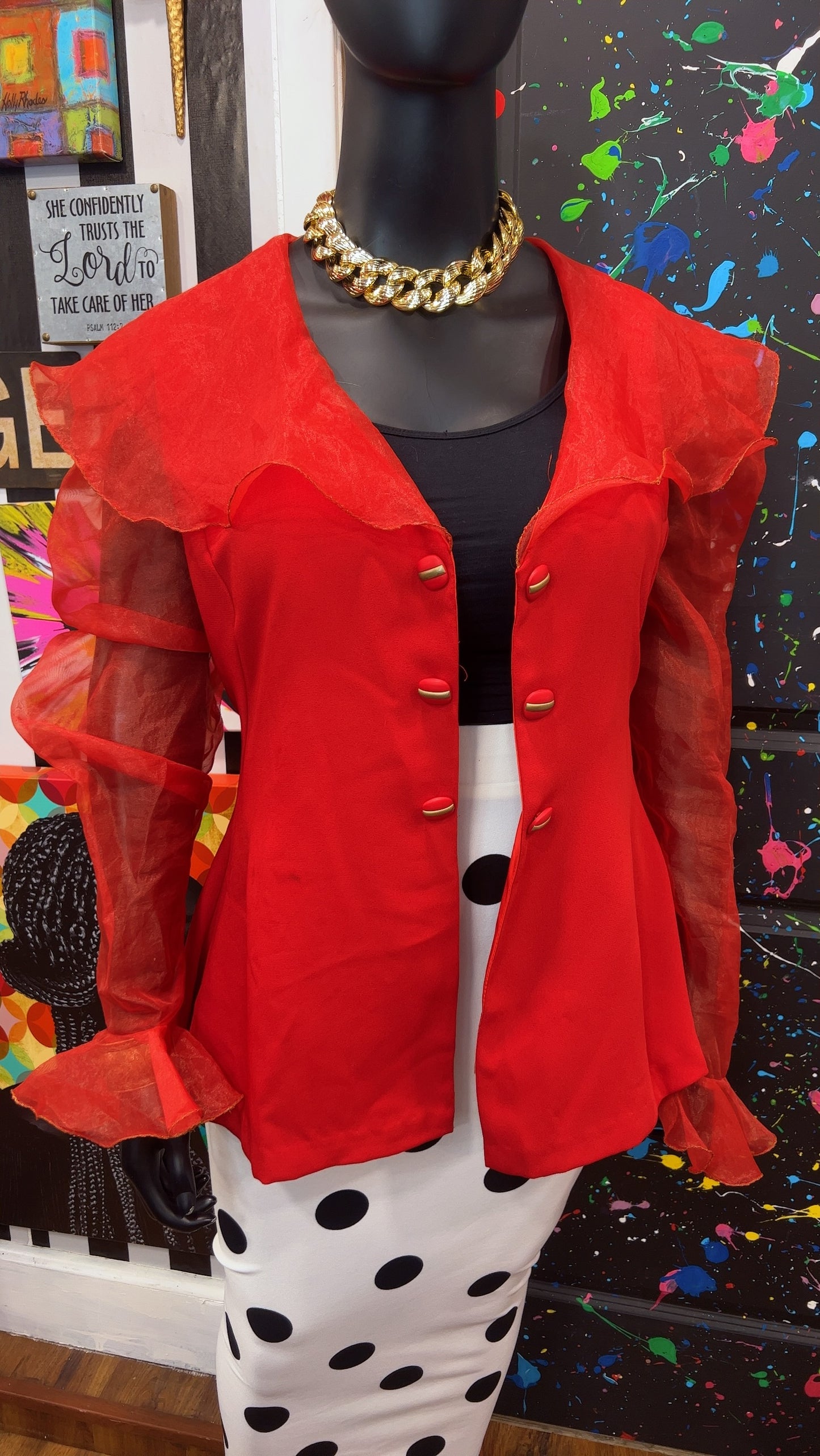 Vintage Open Sheer Sleeves Blazer (22)