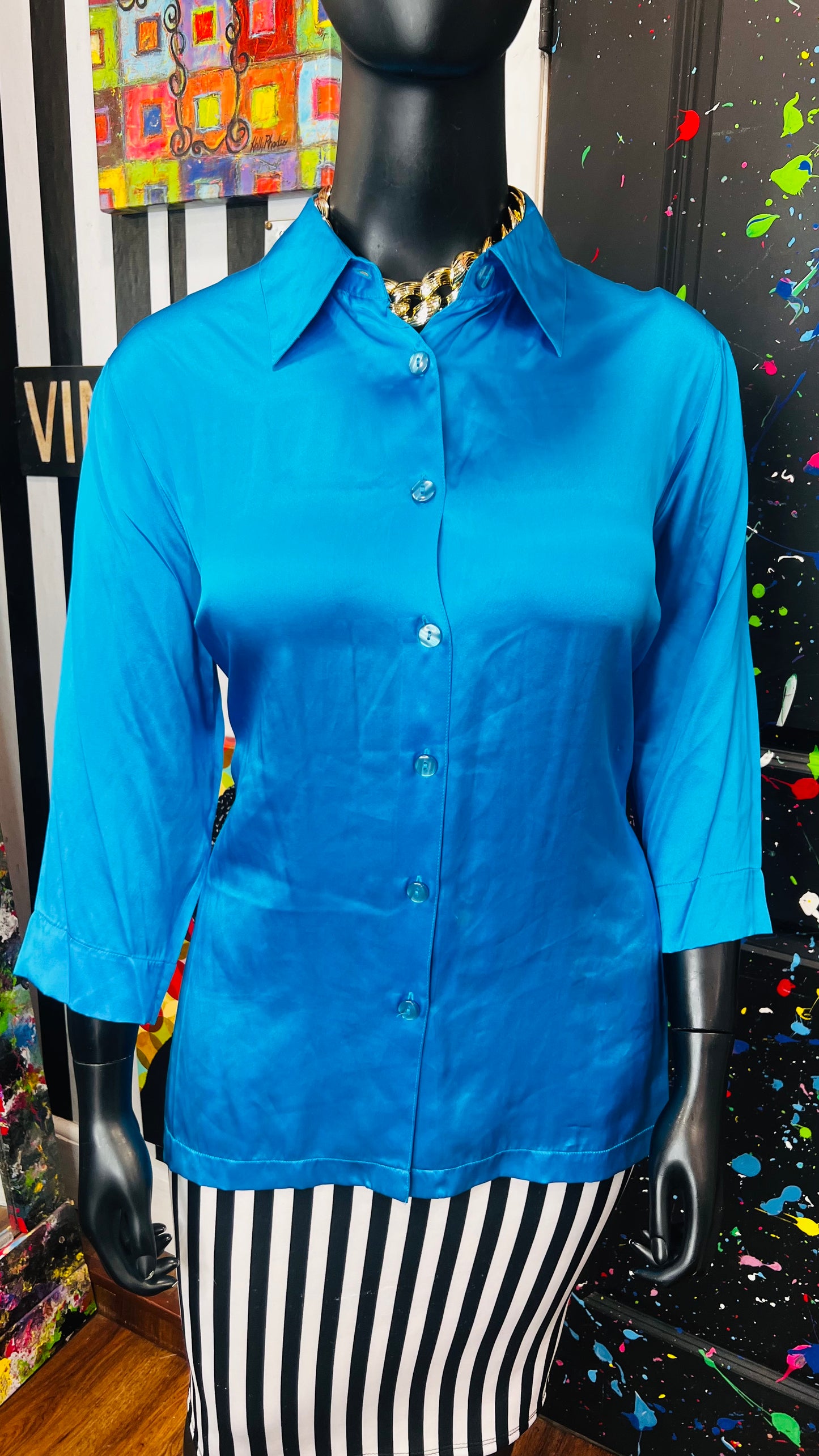 Vintage 100% Silk Blue Blouse (18)