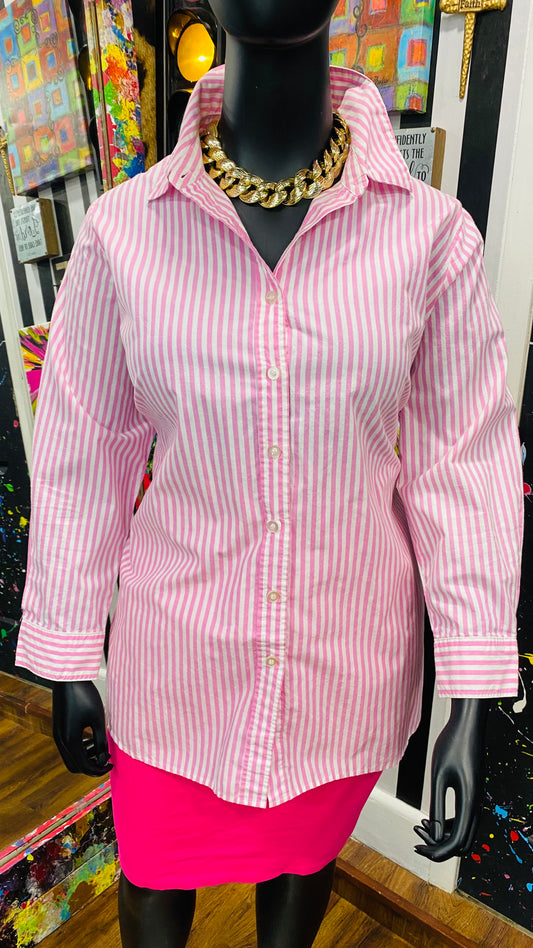 Plus Size Vintage Pink & White Striped Blouse (22)