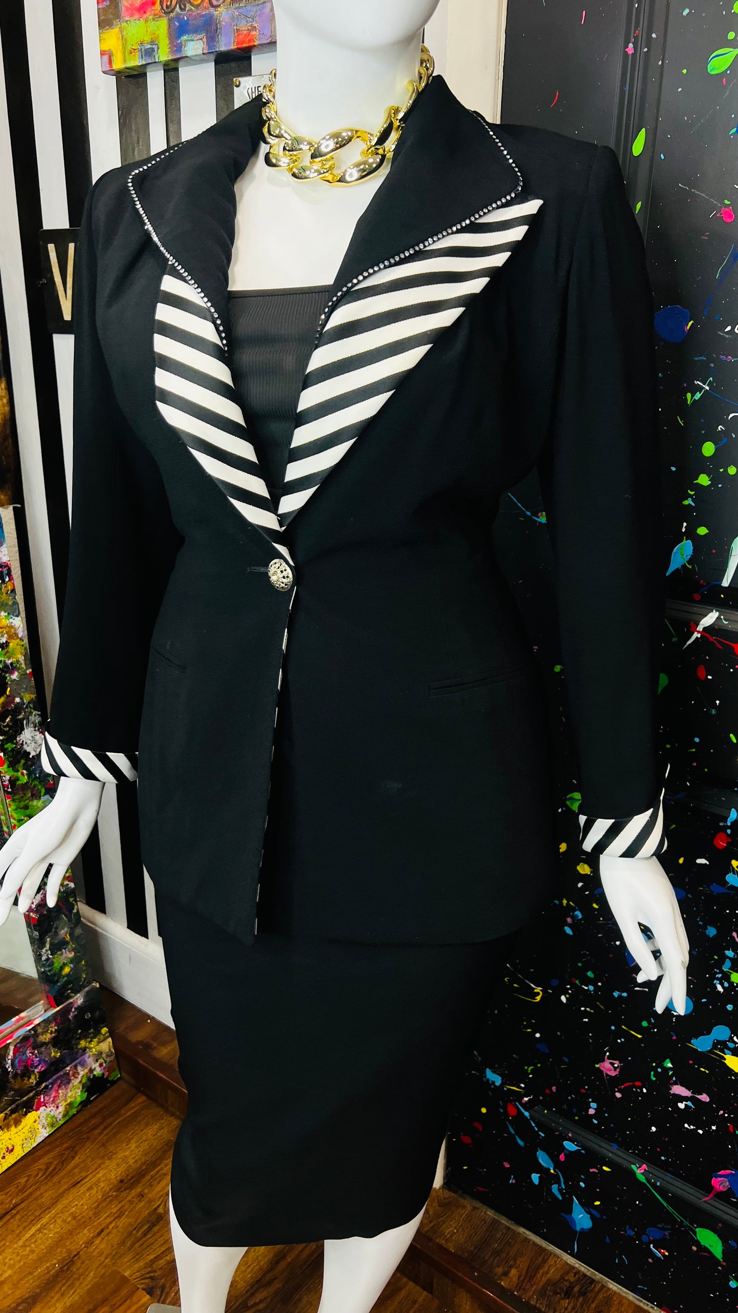 Vintage Black & Zebra Print Skirt Suit (16)