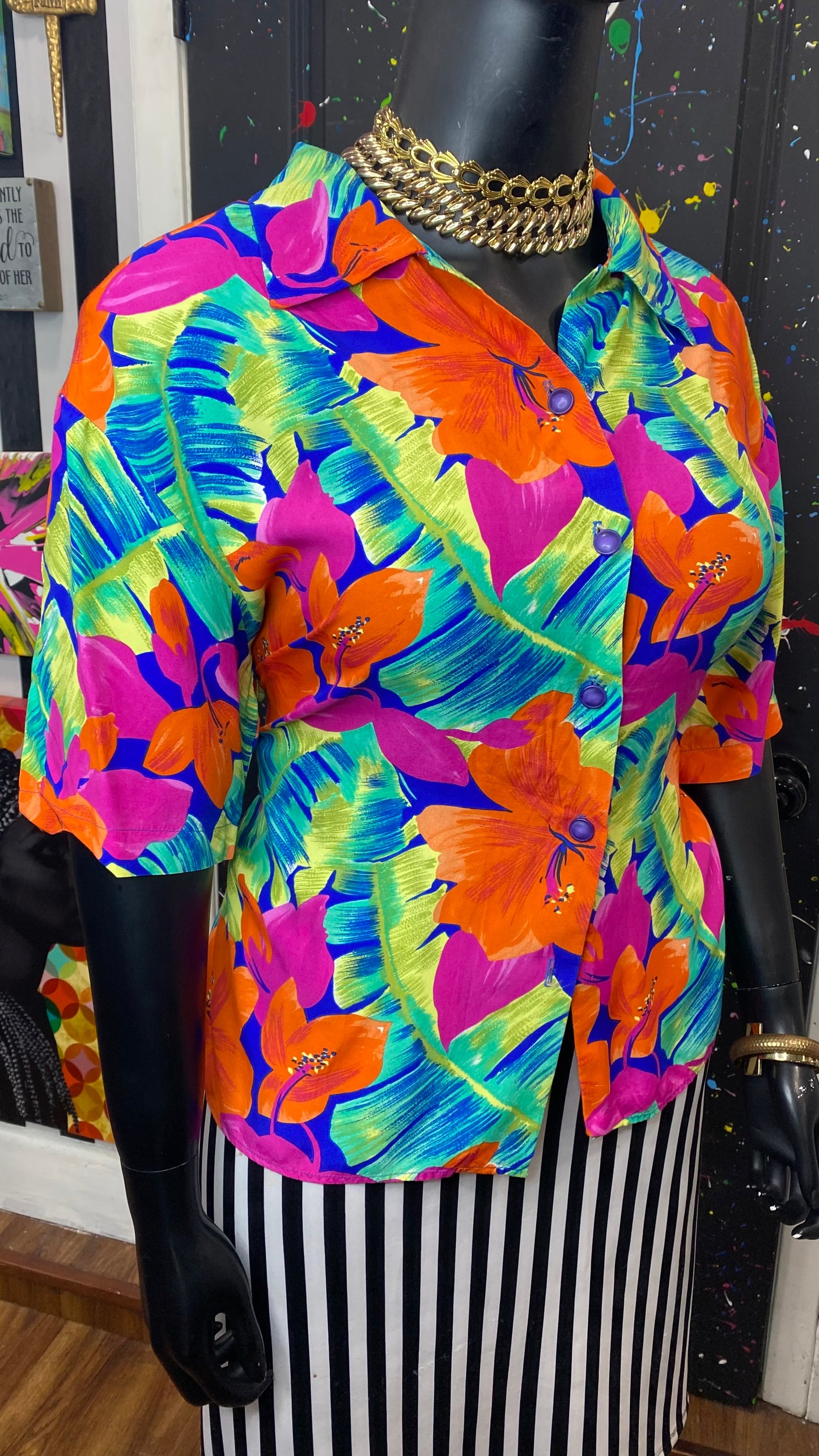 Vintage Tropical Floral Blouse (22W)
