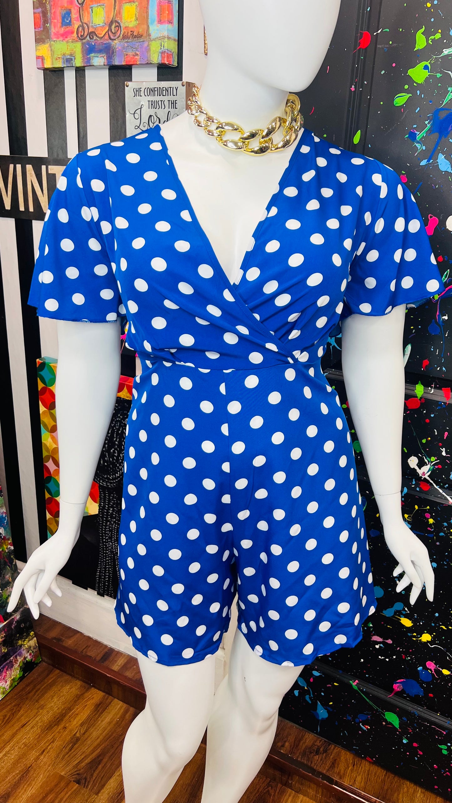 Blue & White Polka Dot Romper (18/20)
