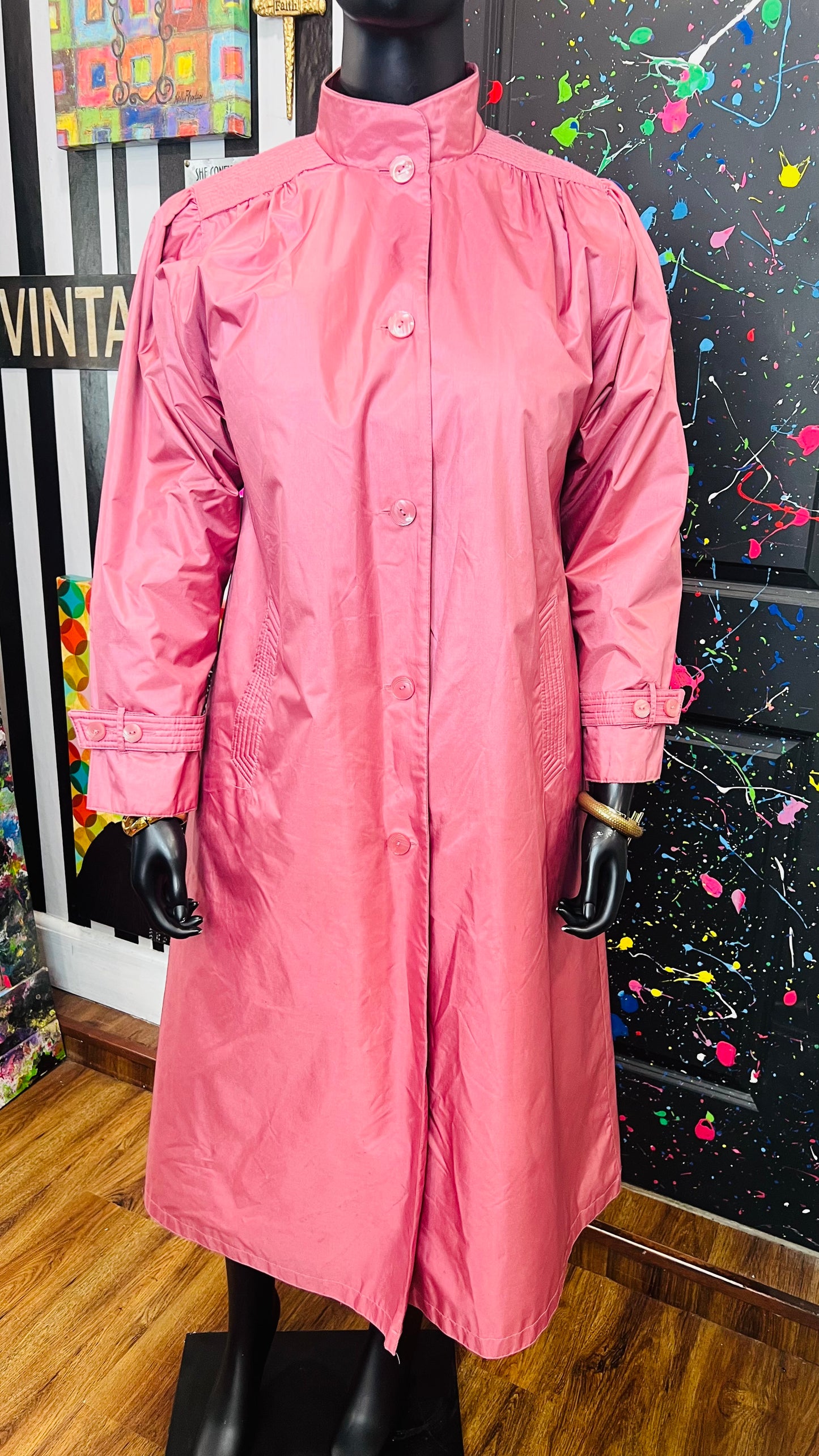Vintage Pink Champagne Rain Trench Coat (14)