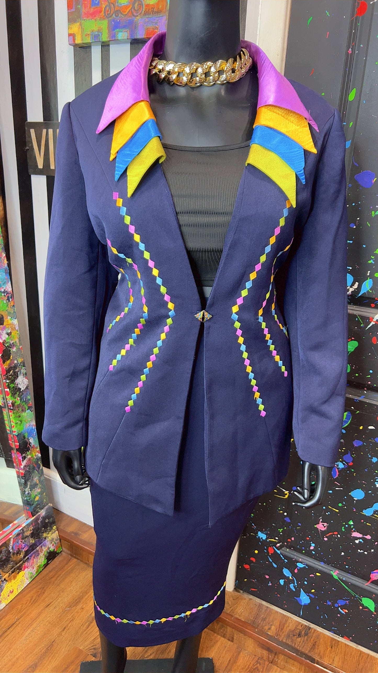 Vintage Rainbow Collar Skirt Suit (20W)