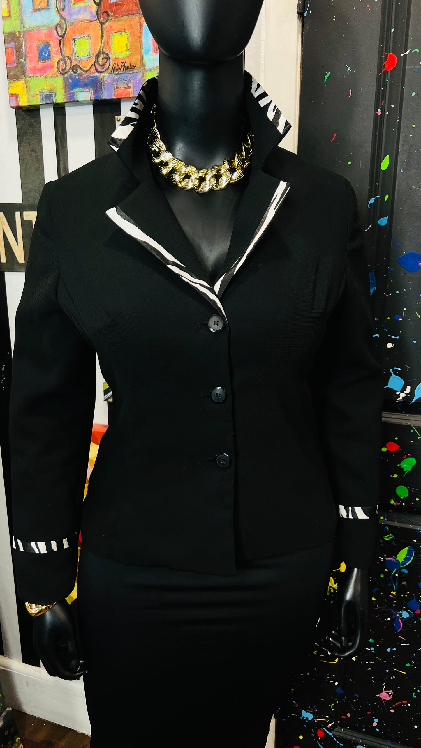 Vintage Black & Zebra Print Blazer (14)